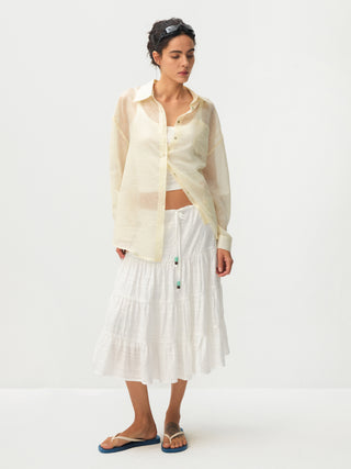 CUBIC Lyocell Oversized Sheer Button-Down Shirt