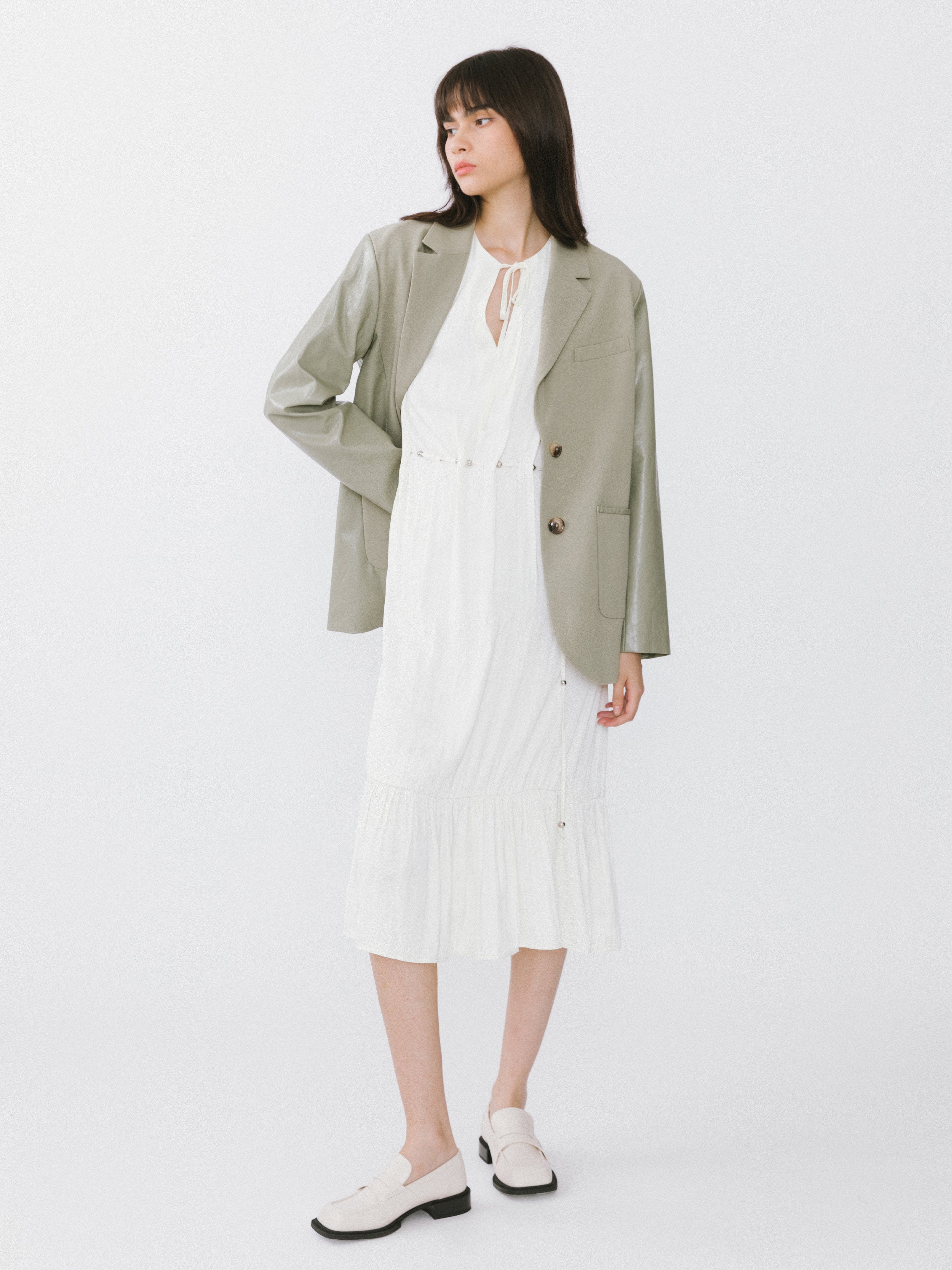 Faux Leather and Wool Oversized Blazer-12