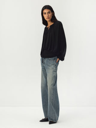 CUBIC Tie Neck Batwing Blouse
