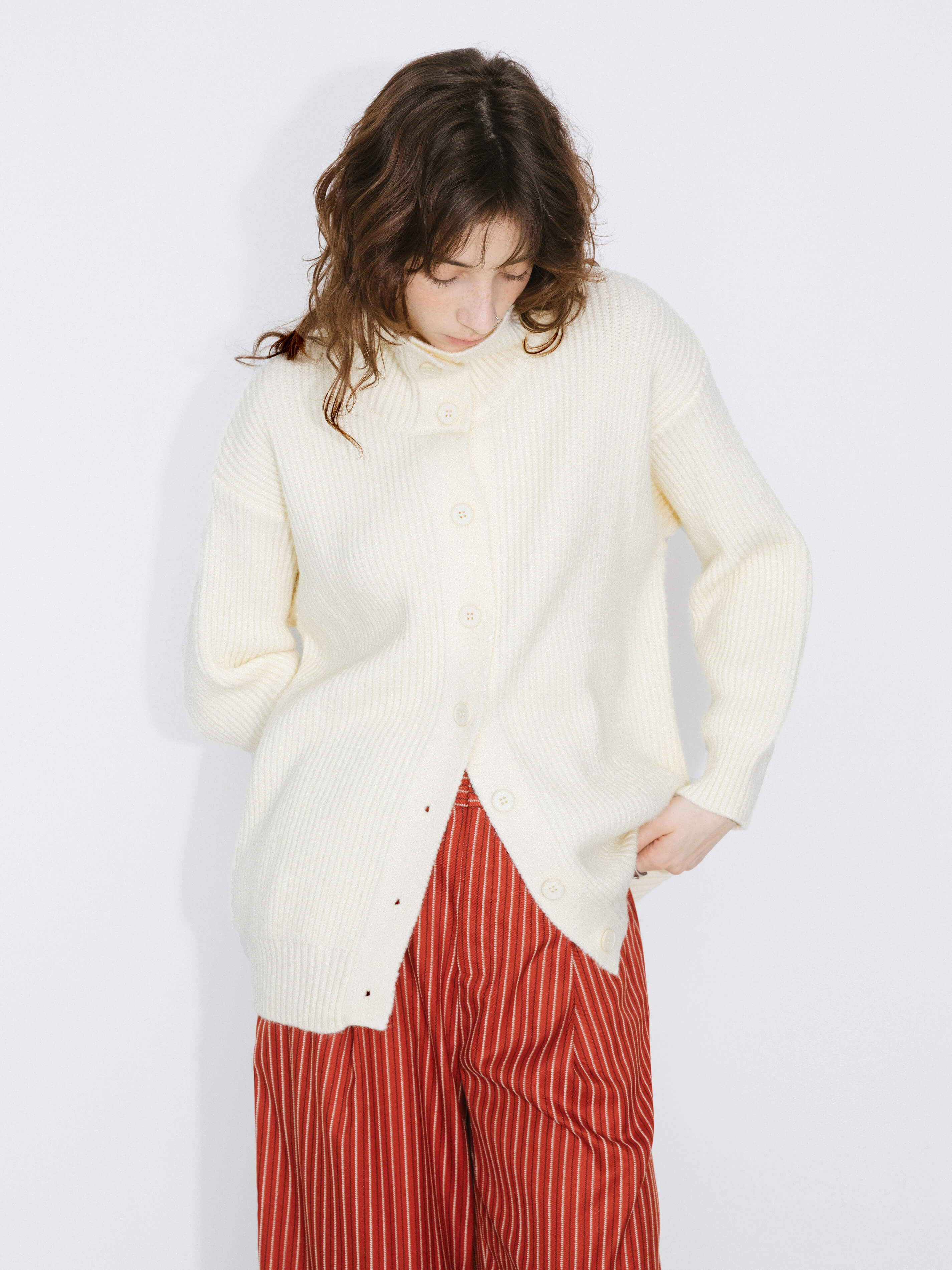High Neck Boxy Knit Cardigan-10