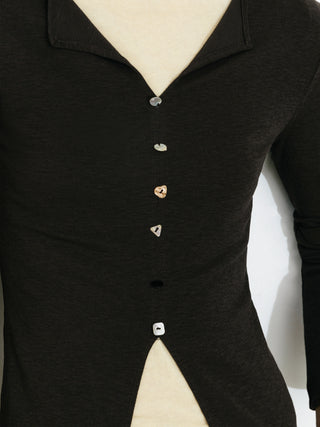 C by CUBIC V-Neck Slim-Fit Knit Long-Sleeve Top