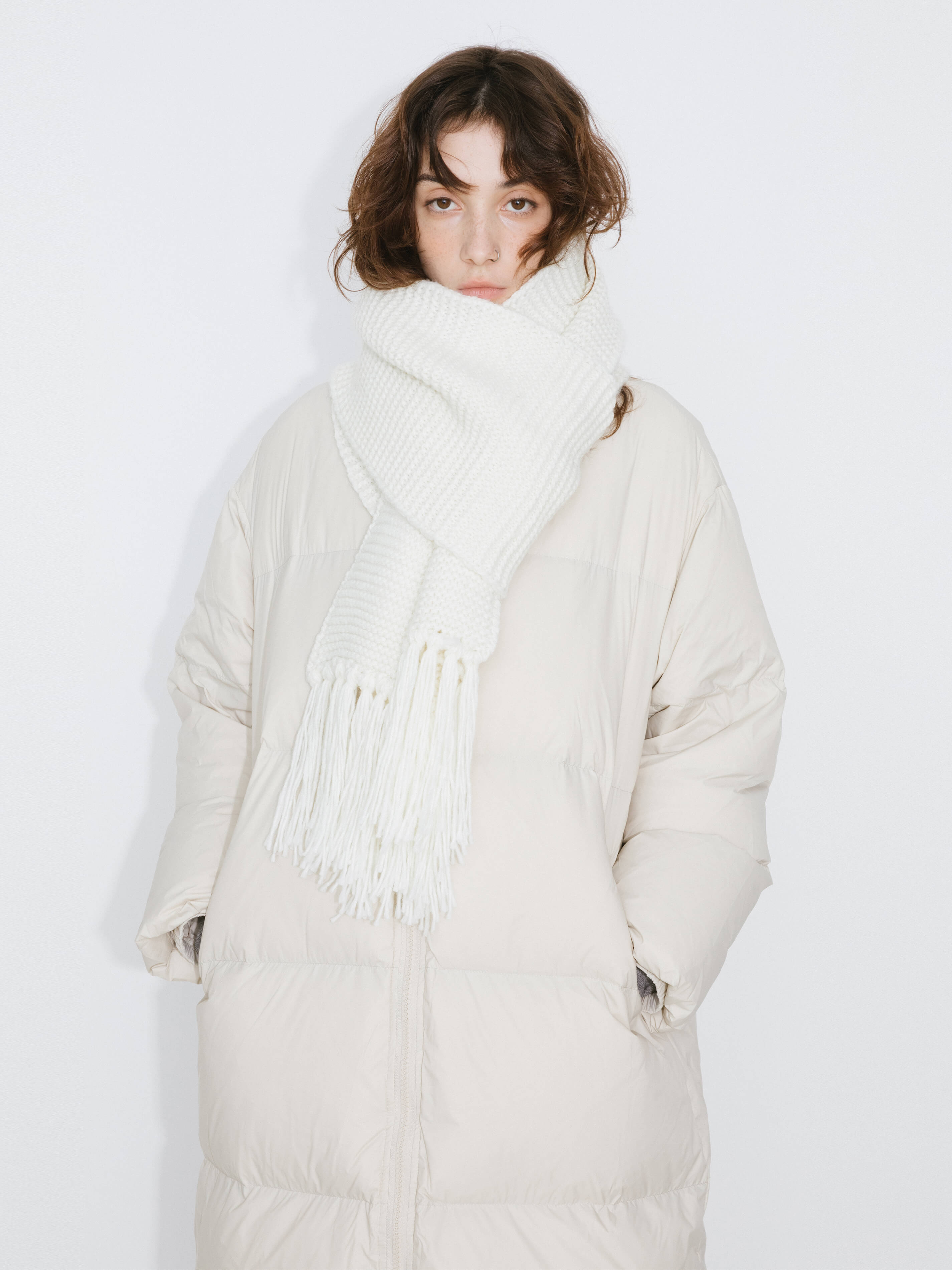 Fringed Long Scarf with Wool Blend-4