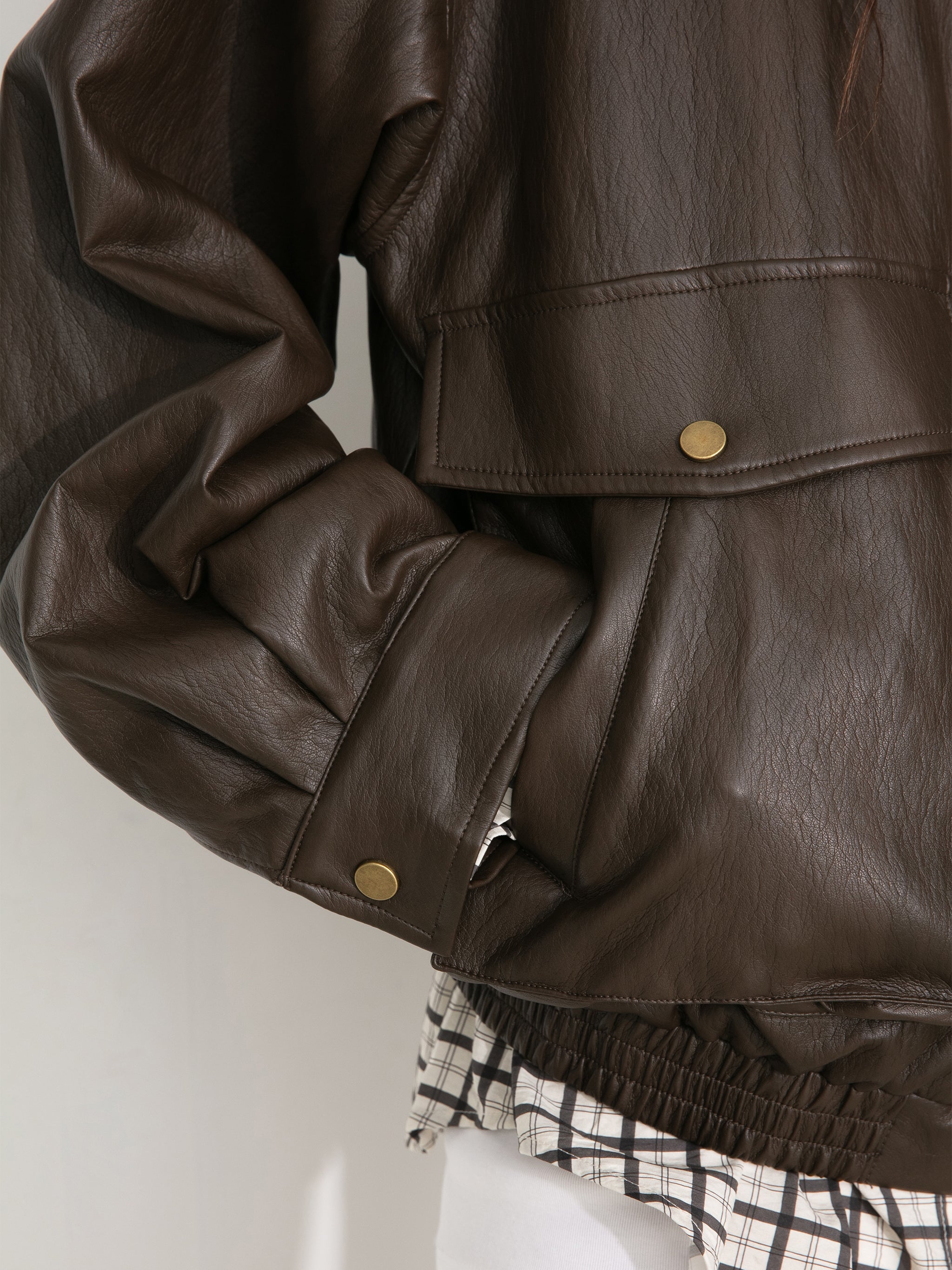 Stand Collar Vintage Faux Leather Jacket-10