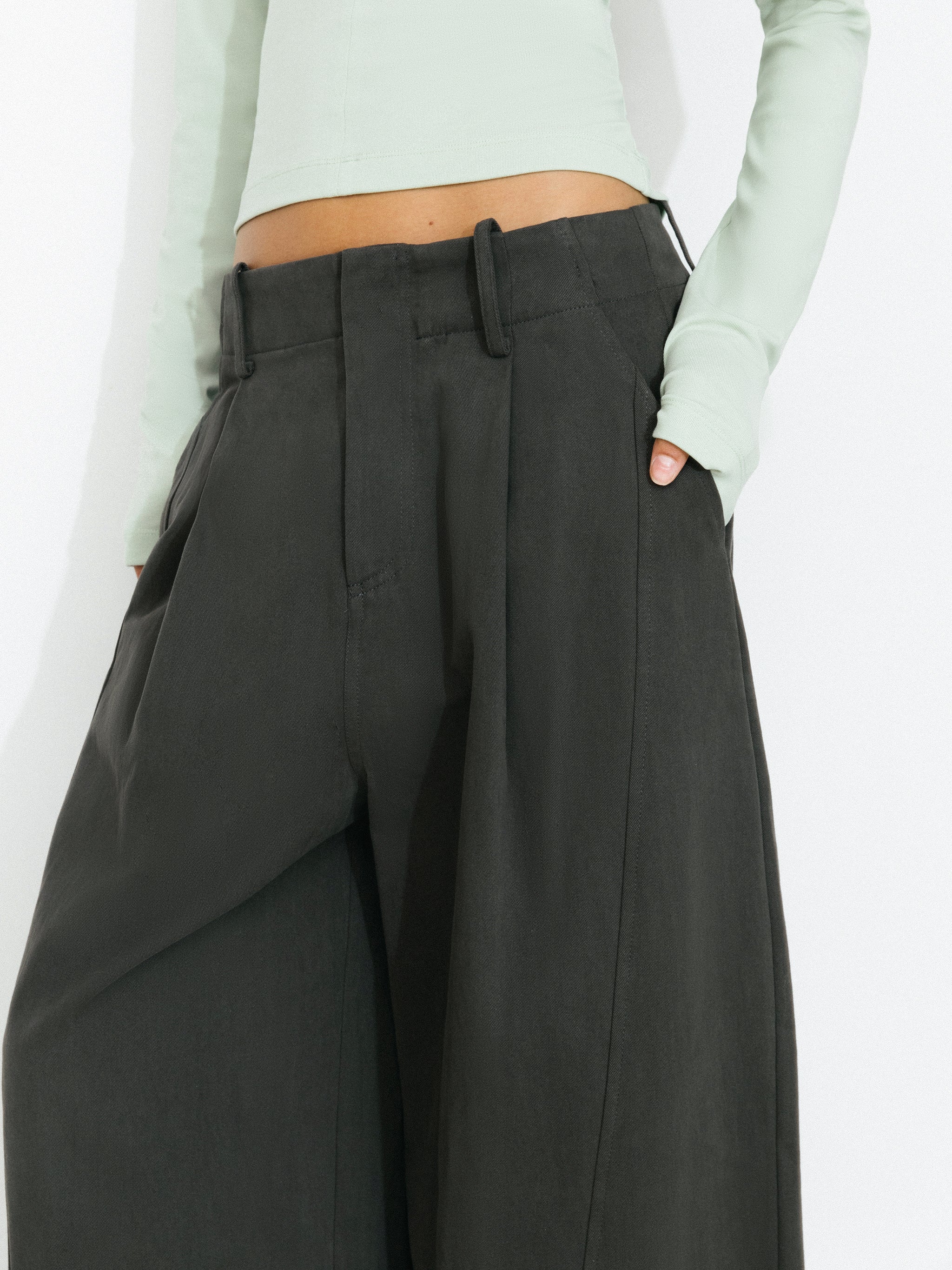 100% Cotton High-Waisted Wide-Leg Casual Trousers-4