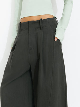 100% Cotton High-Waisted Wide-Leg Casual Trousers