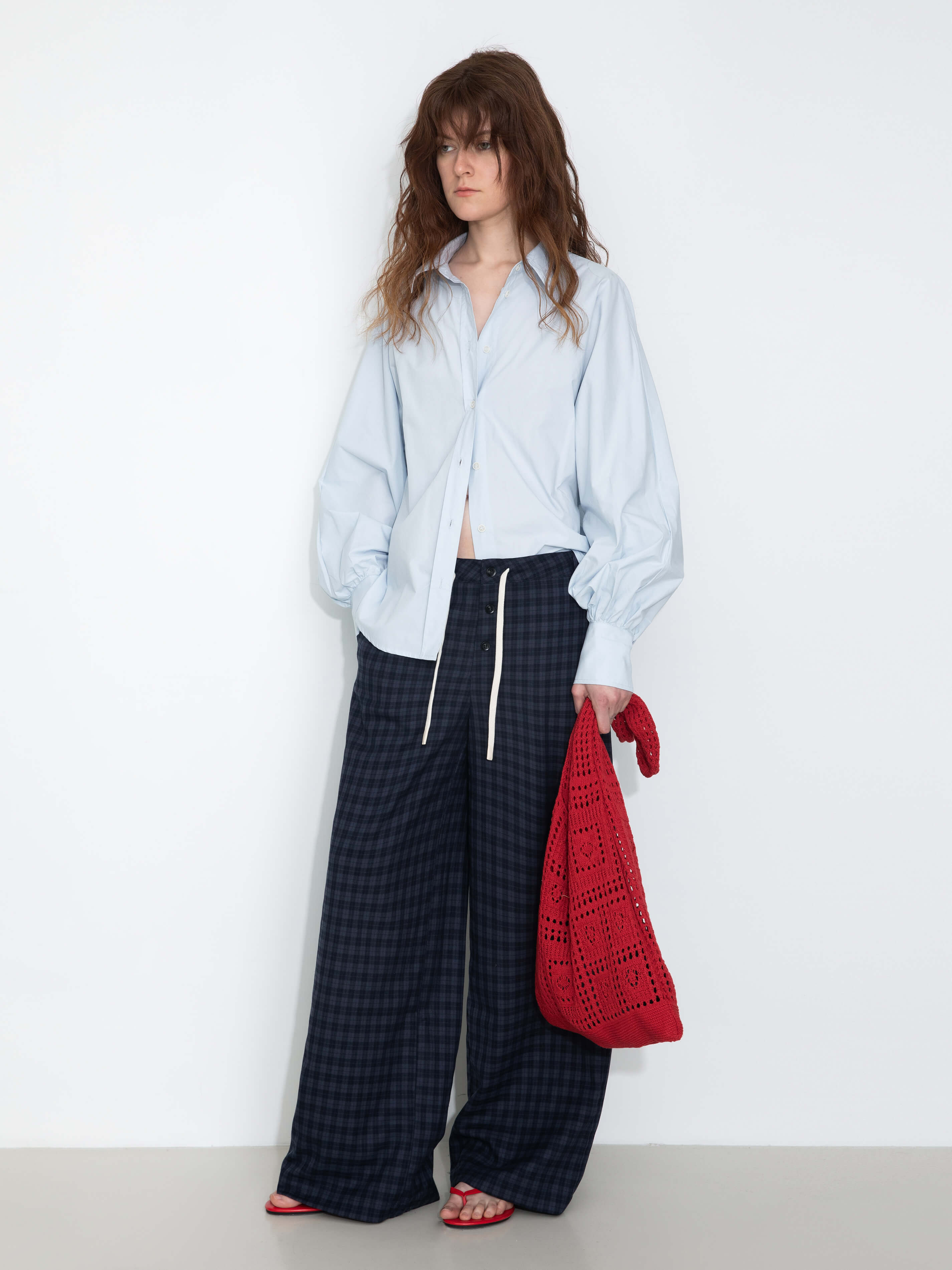 100% Cotton Oversized Balloon Sleeve Backless Tie Shirt-11