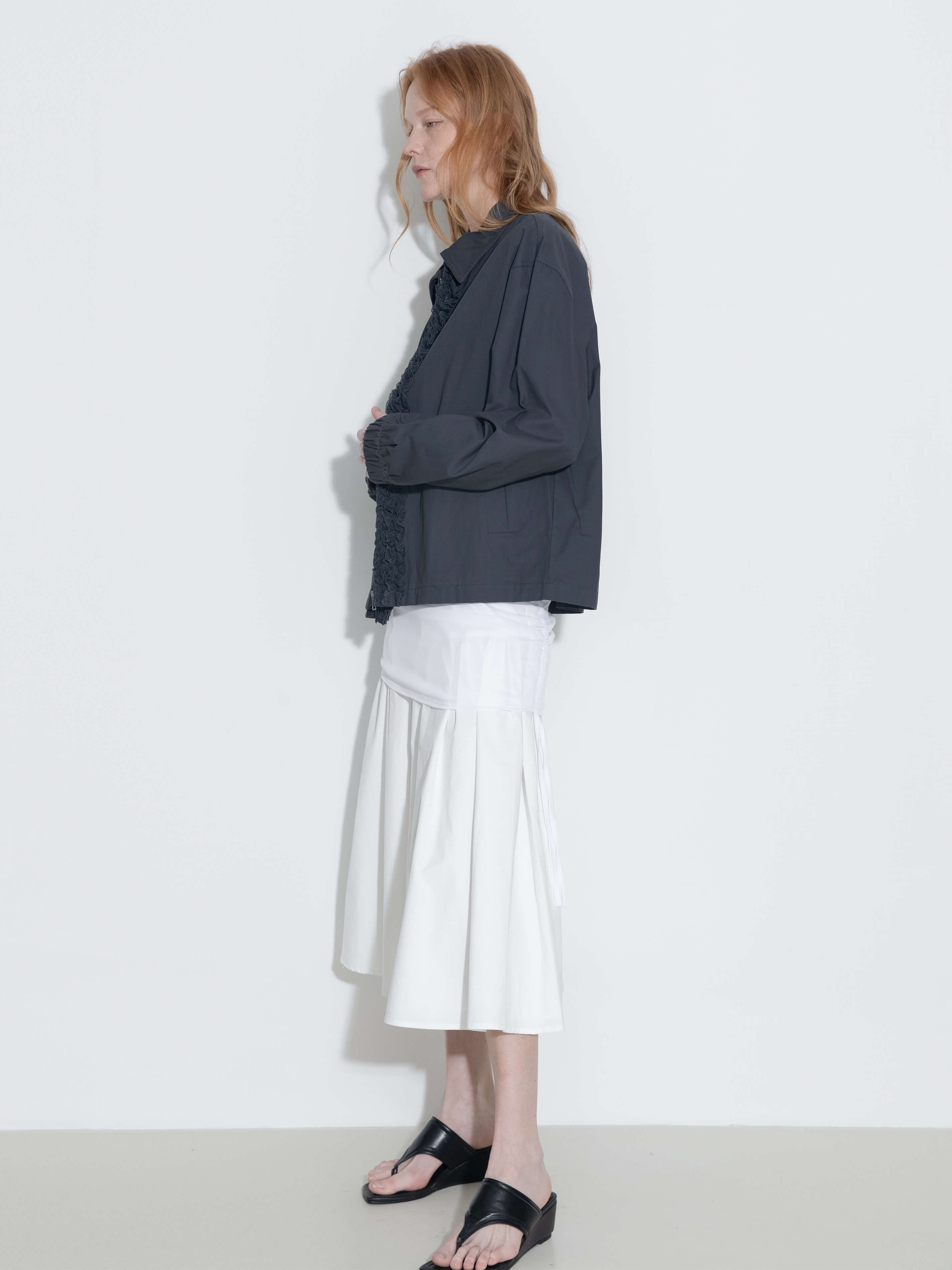 Cotton Ruffles Zipper Jacket with Elastic Cuffs-6