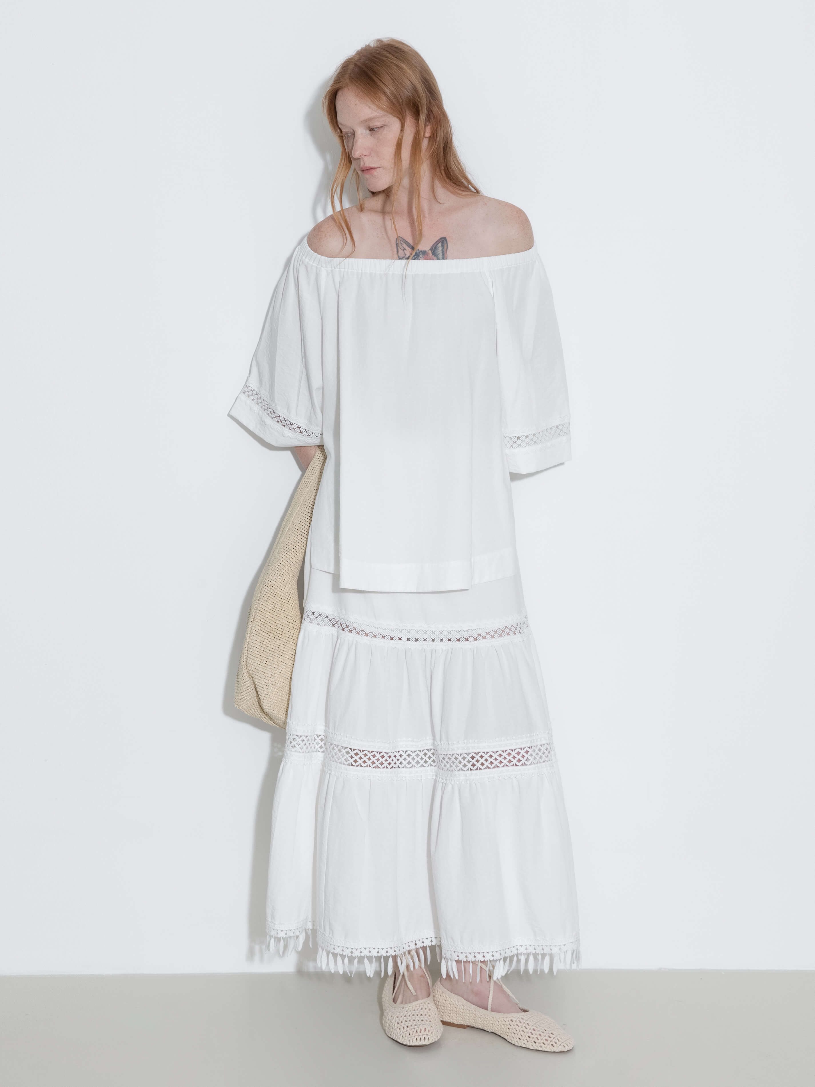 High-Waisted Hollow Out Tassel Trim Maxi Skirt-11