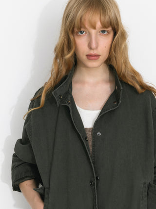 Stand-Collar Washed Twill Utility Jacket