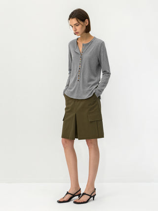 CUBIC Button Front Henley Long Sleeve Top