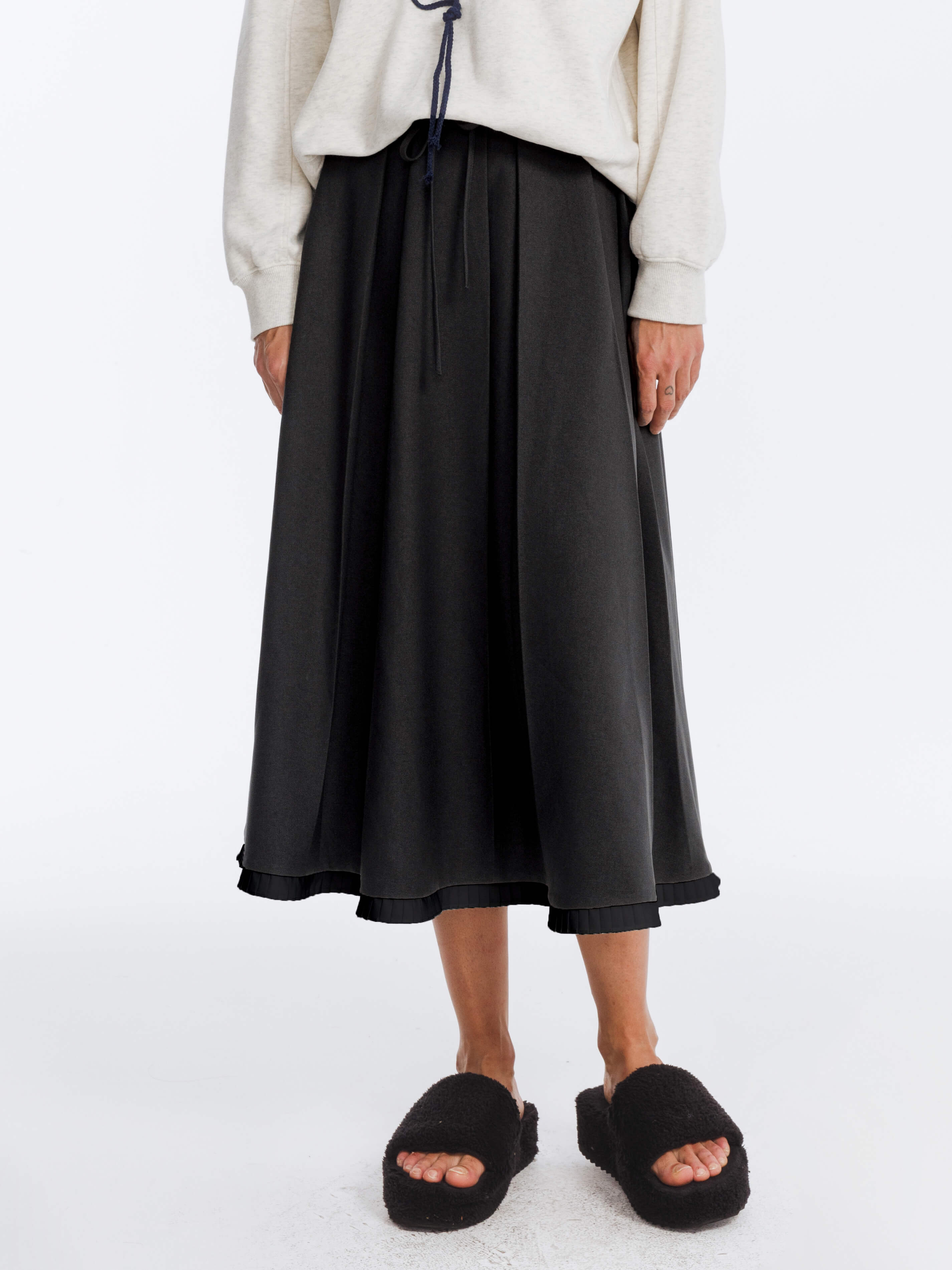 A-line Pleated Skirt with Ruffles Hem-2