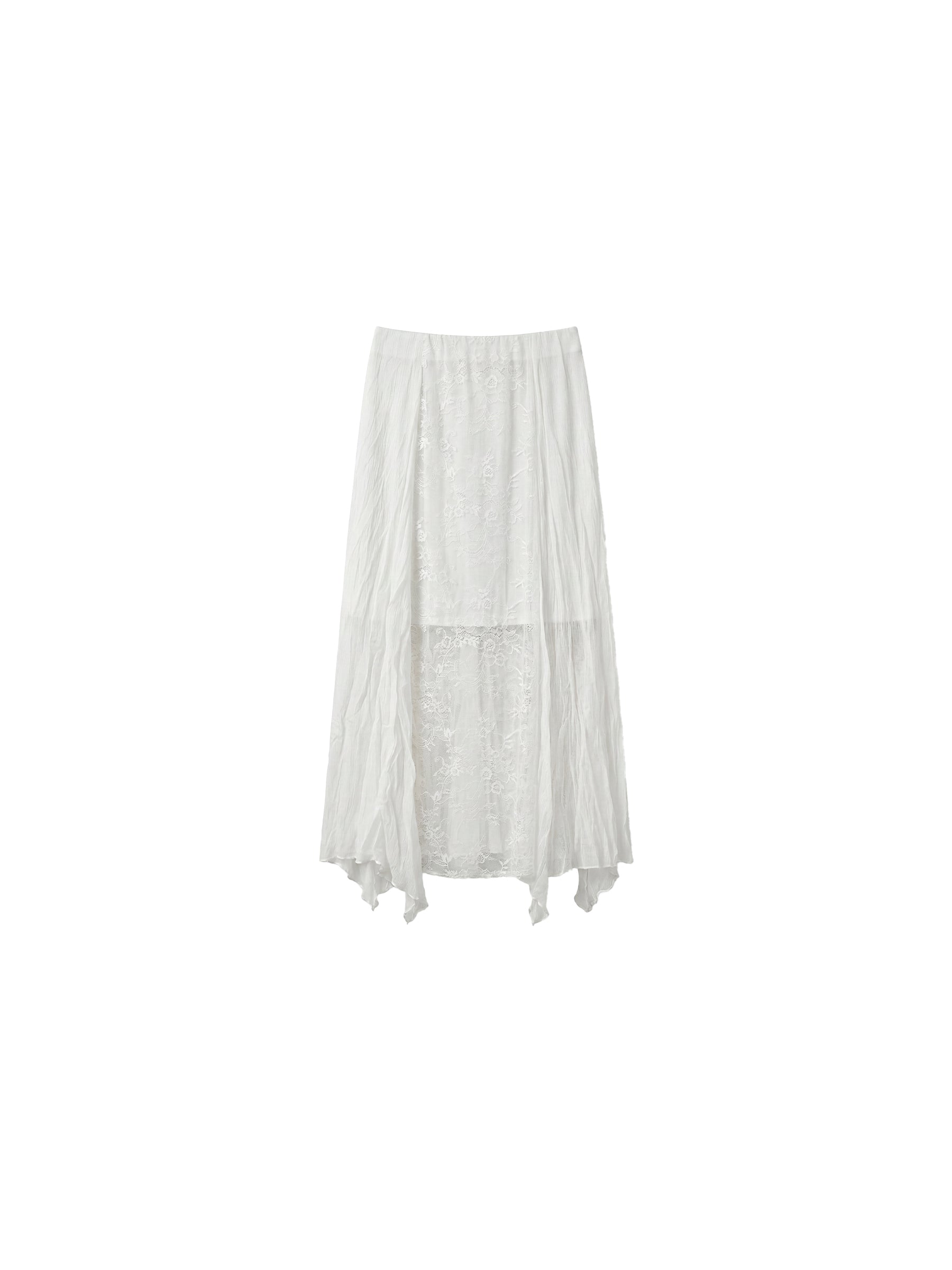 CUBIC Lace-Overlay Asymmetrical Sheer Midi Skirt-10