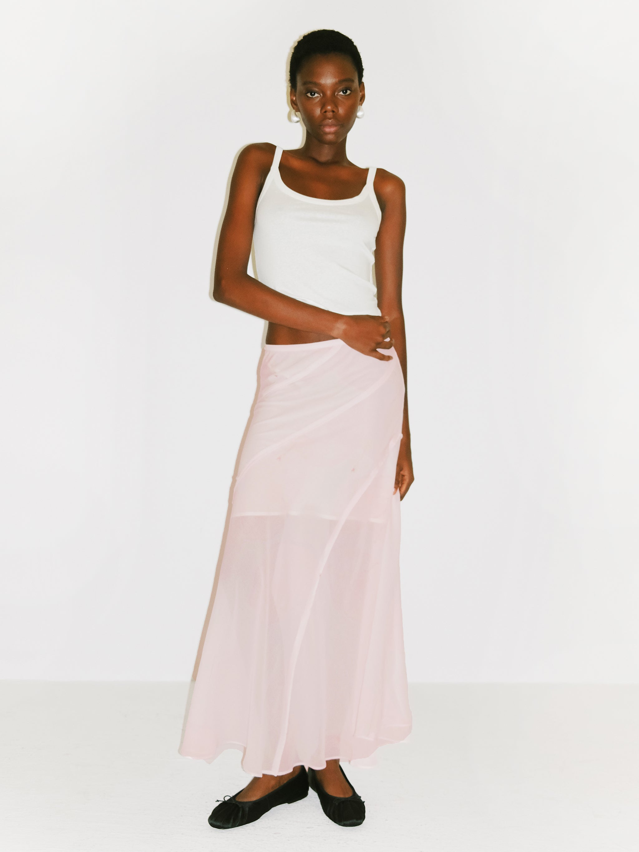 CUBIC Sheer Abstract Print Chiffon Maxi Skirt-10