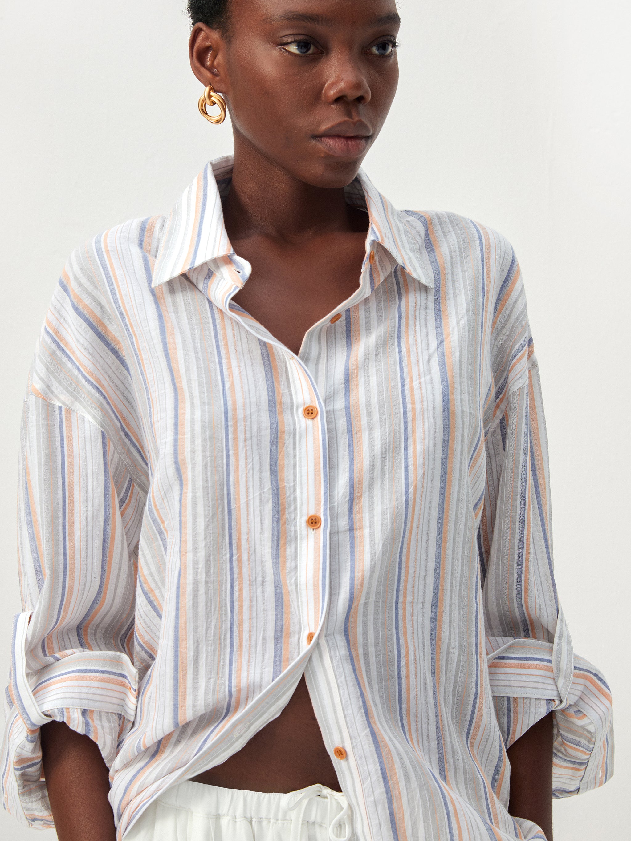 CUBIC Cotton-Blend Striped Oversized Shirt-10