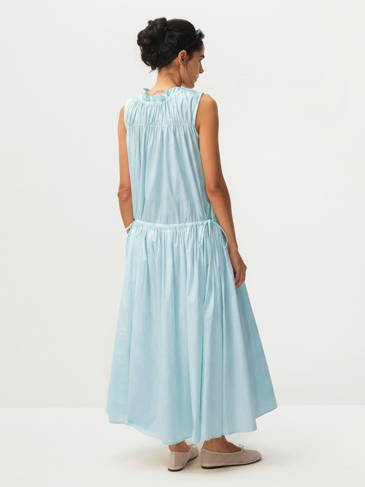 CUBIC 100% Cotton Sleeveless Gathered Maxi Dress-10