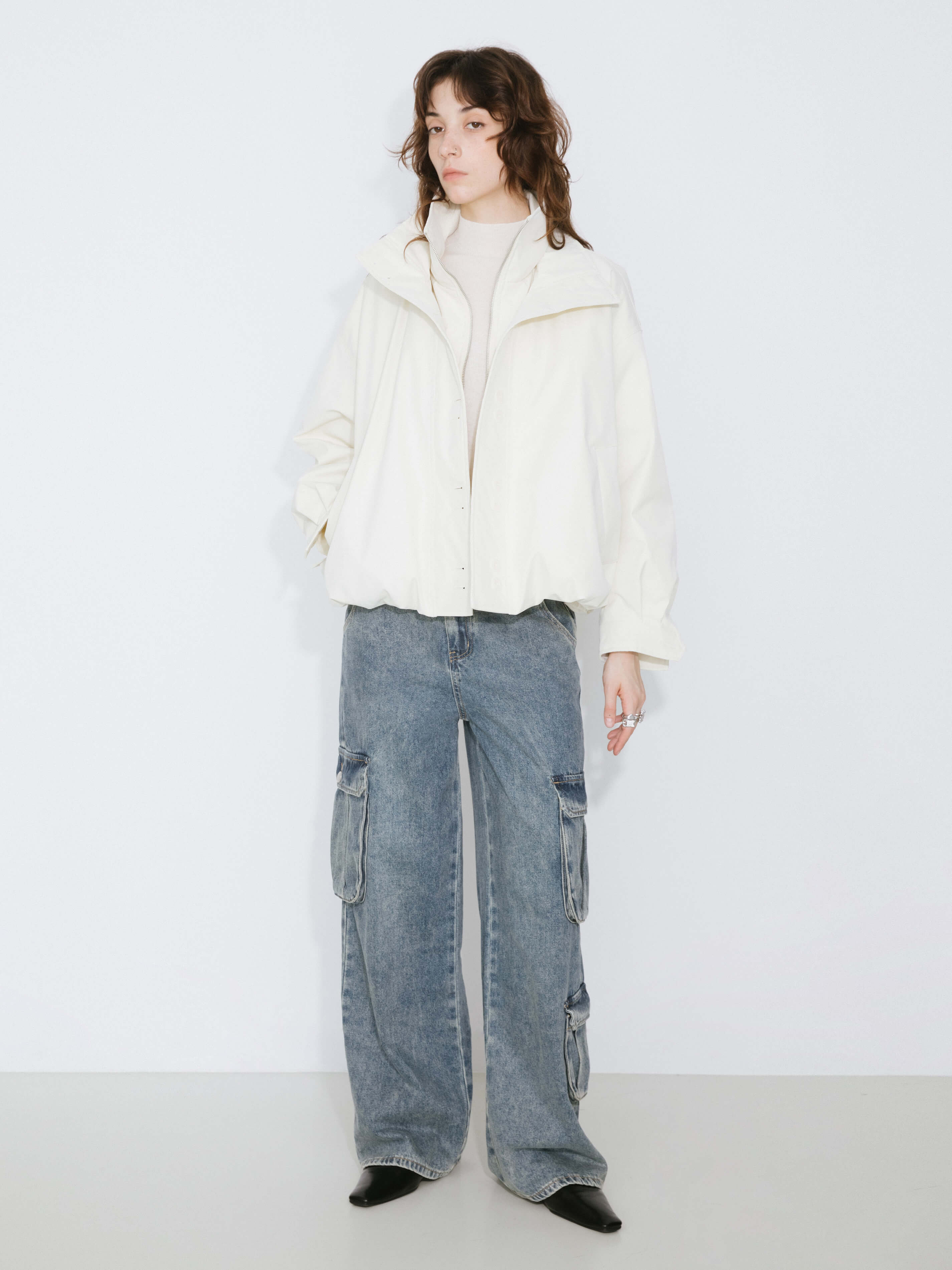 Short High Collar Zip Up Down Coat-11