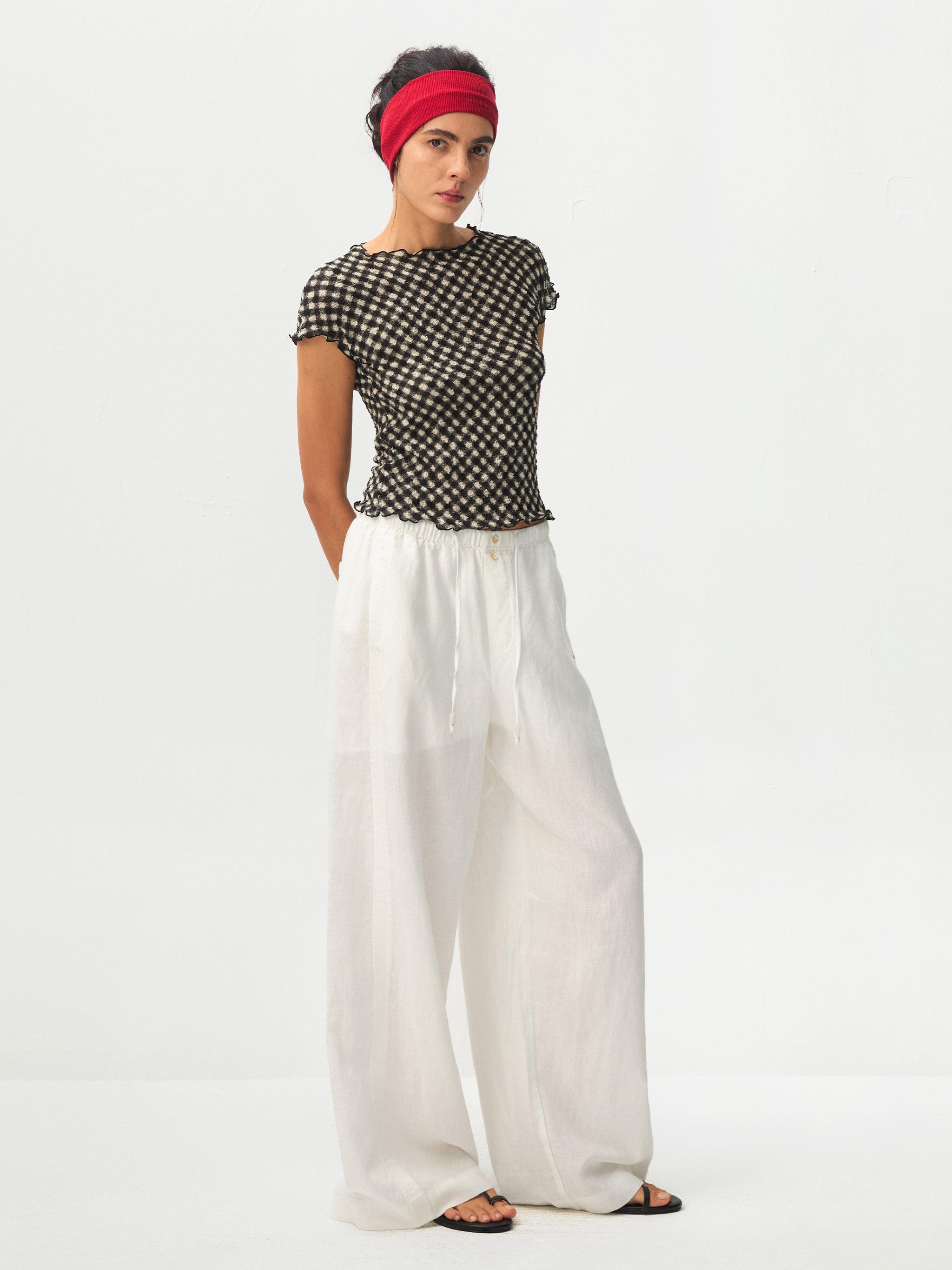 CUBIC Gingham Print Ruffle-Edge Top-10