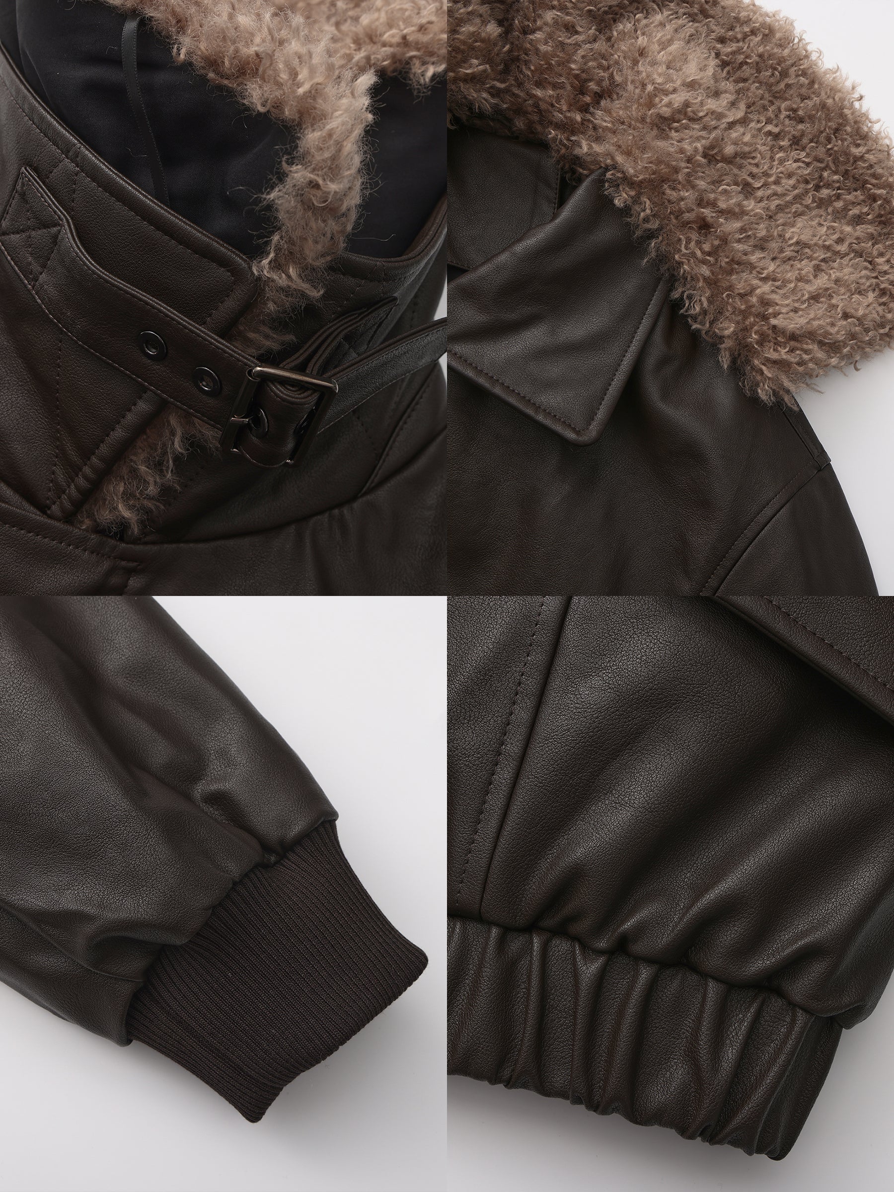 Faux Shearling Collar Leather Jacket-9