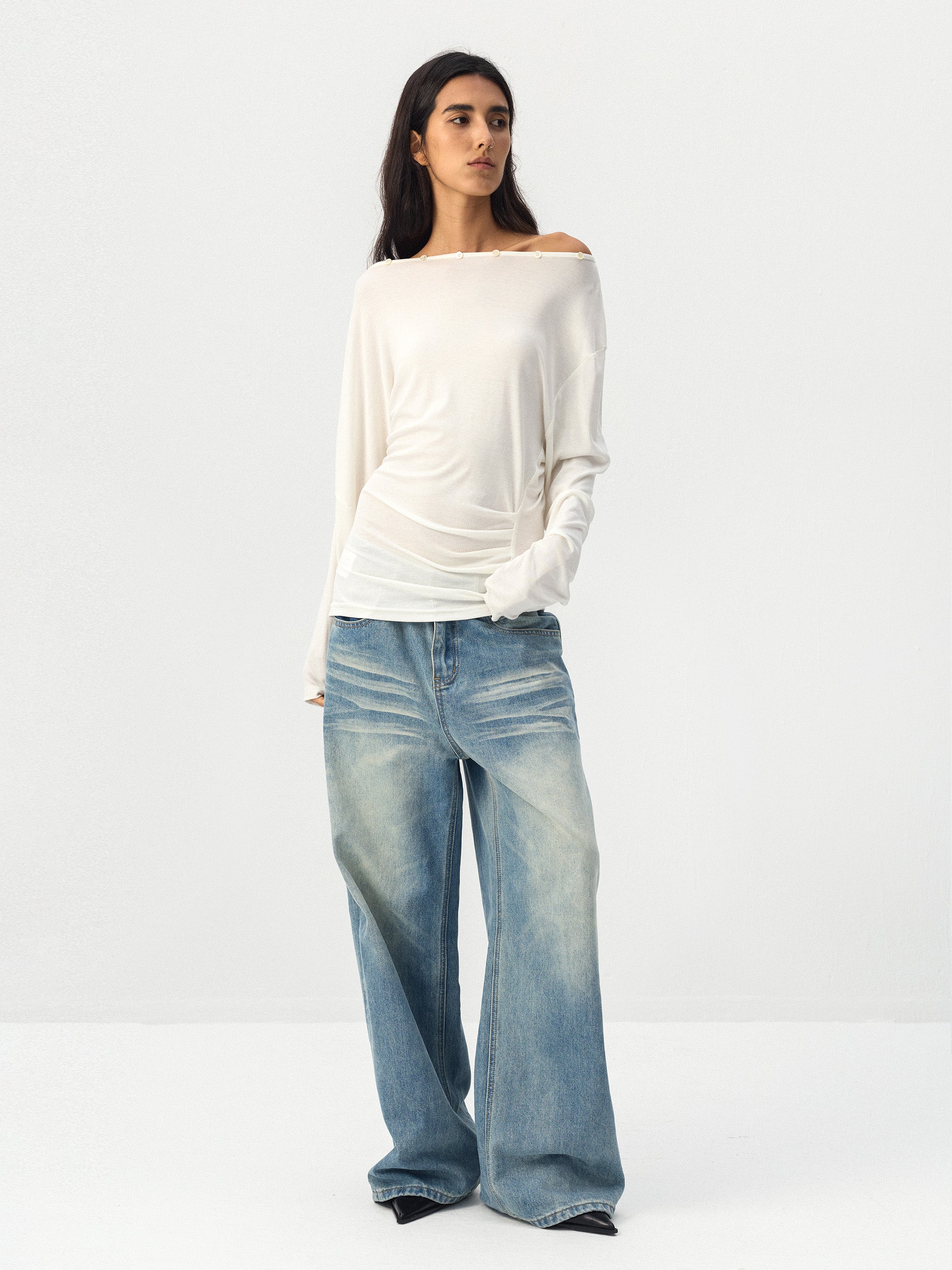 Sheer Off-Shoulder Long Sleeve Top-10