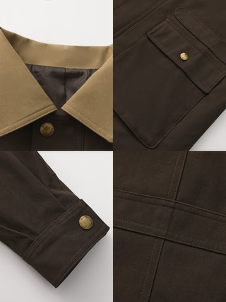 Cropped Faux Suede Jacket with Contrast Collar