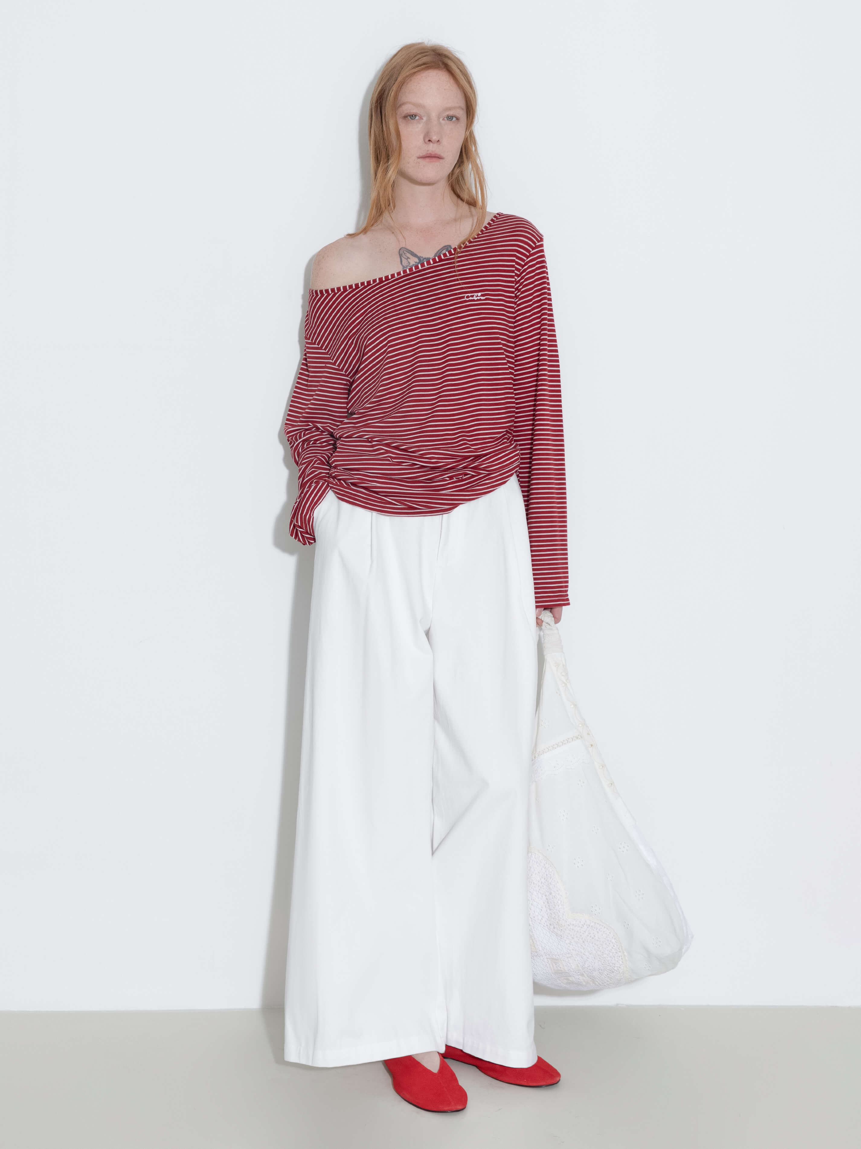 Adjustable Collar Oversized Stripe Long Sleeve Top