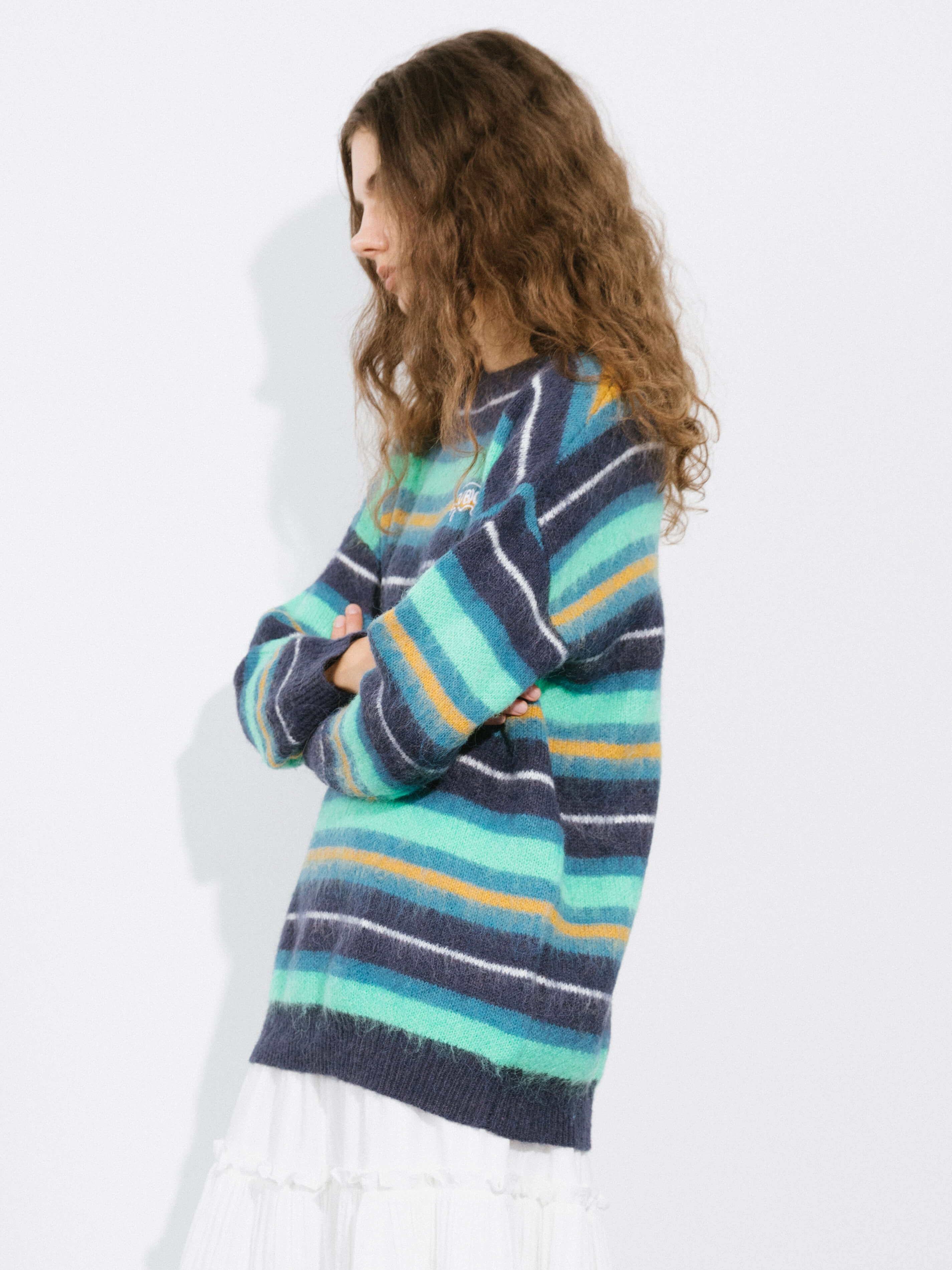 Fluffy Striped Oversized Knit Sweater-10