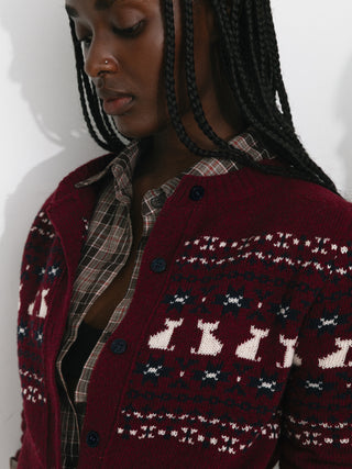 CUBIC Cat Print Fair Isle Wool-Blend Cardigan