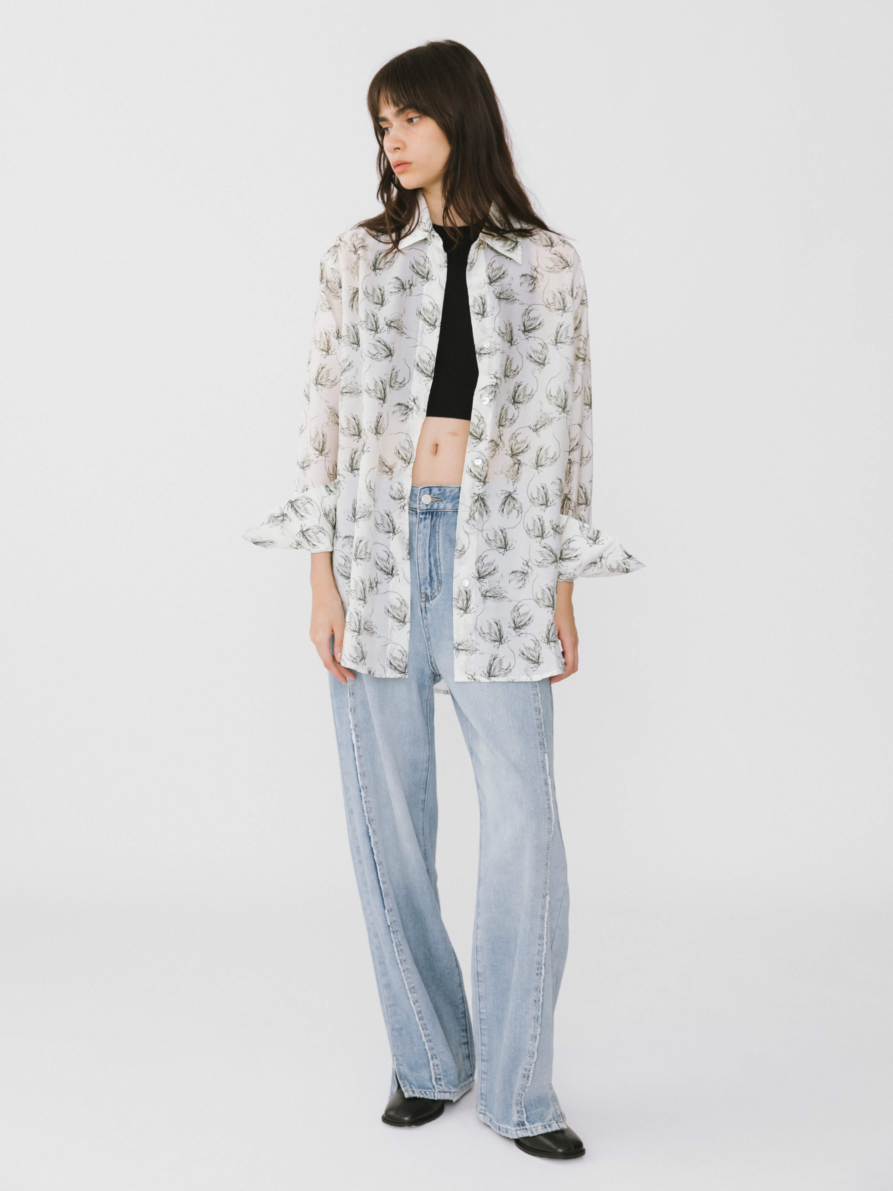 Loose Printed Sheer Shirt-11