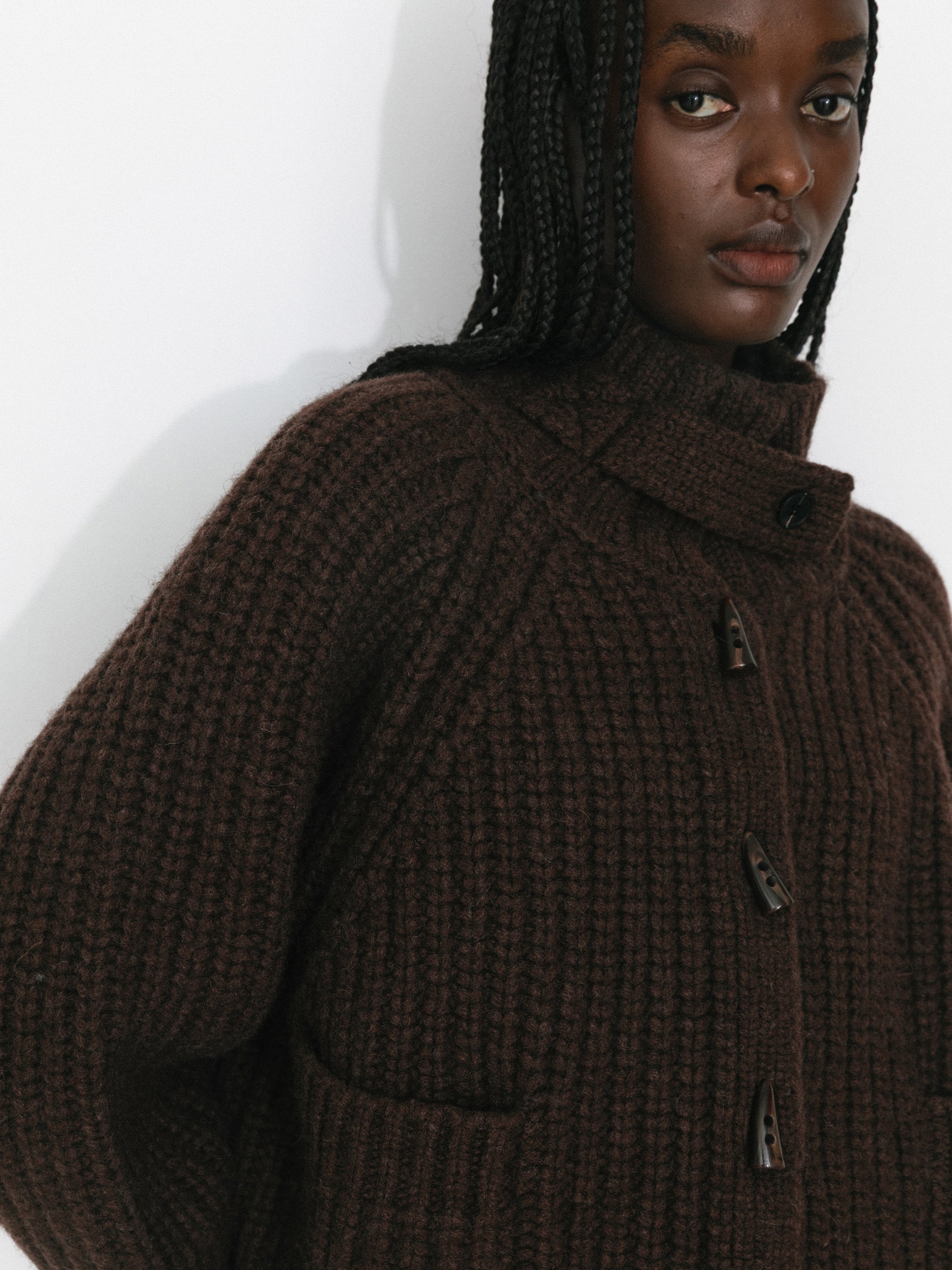 100% Wool Convertible Collar Short Cardigan Coat-10
