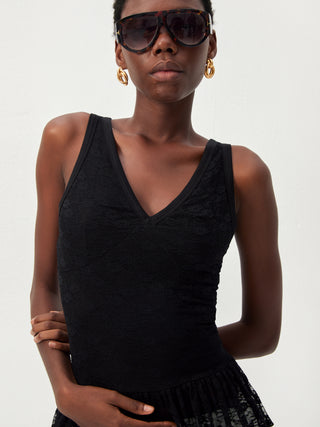 CUBIC Lace V-Neck Peplum Tank Top