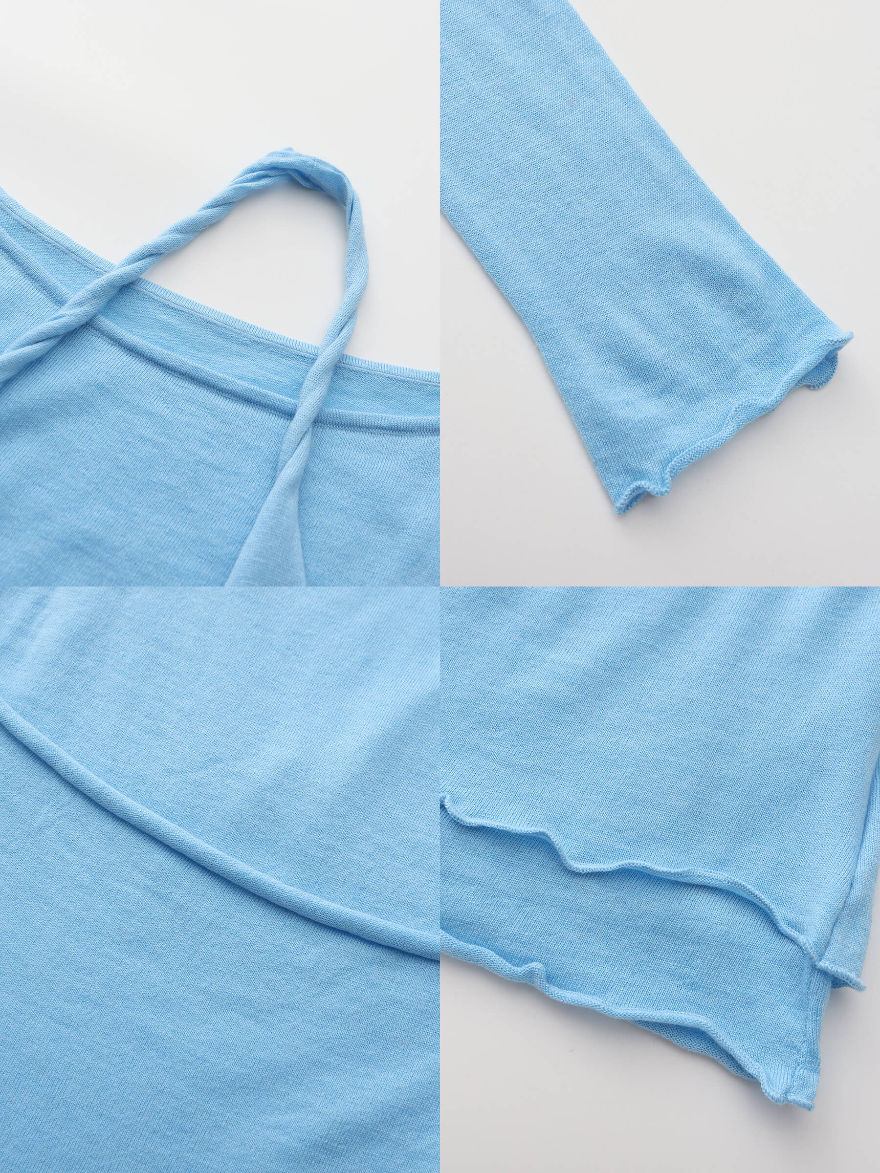 Blue Halter Neck Knit Top with Wool Blend-7