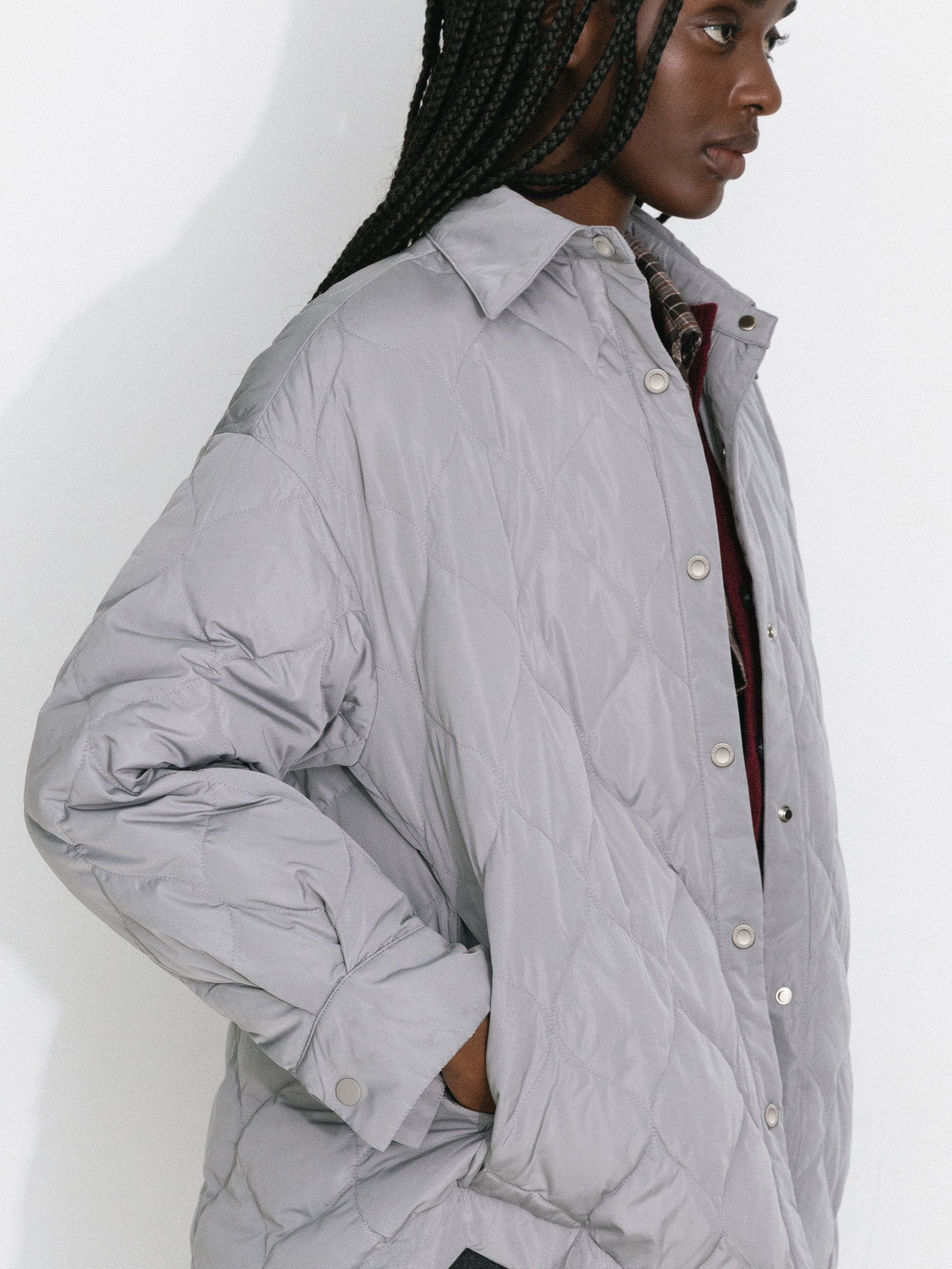 Button-Front Shirt Collar Loose-Fit Down Jacket-10