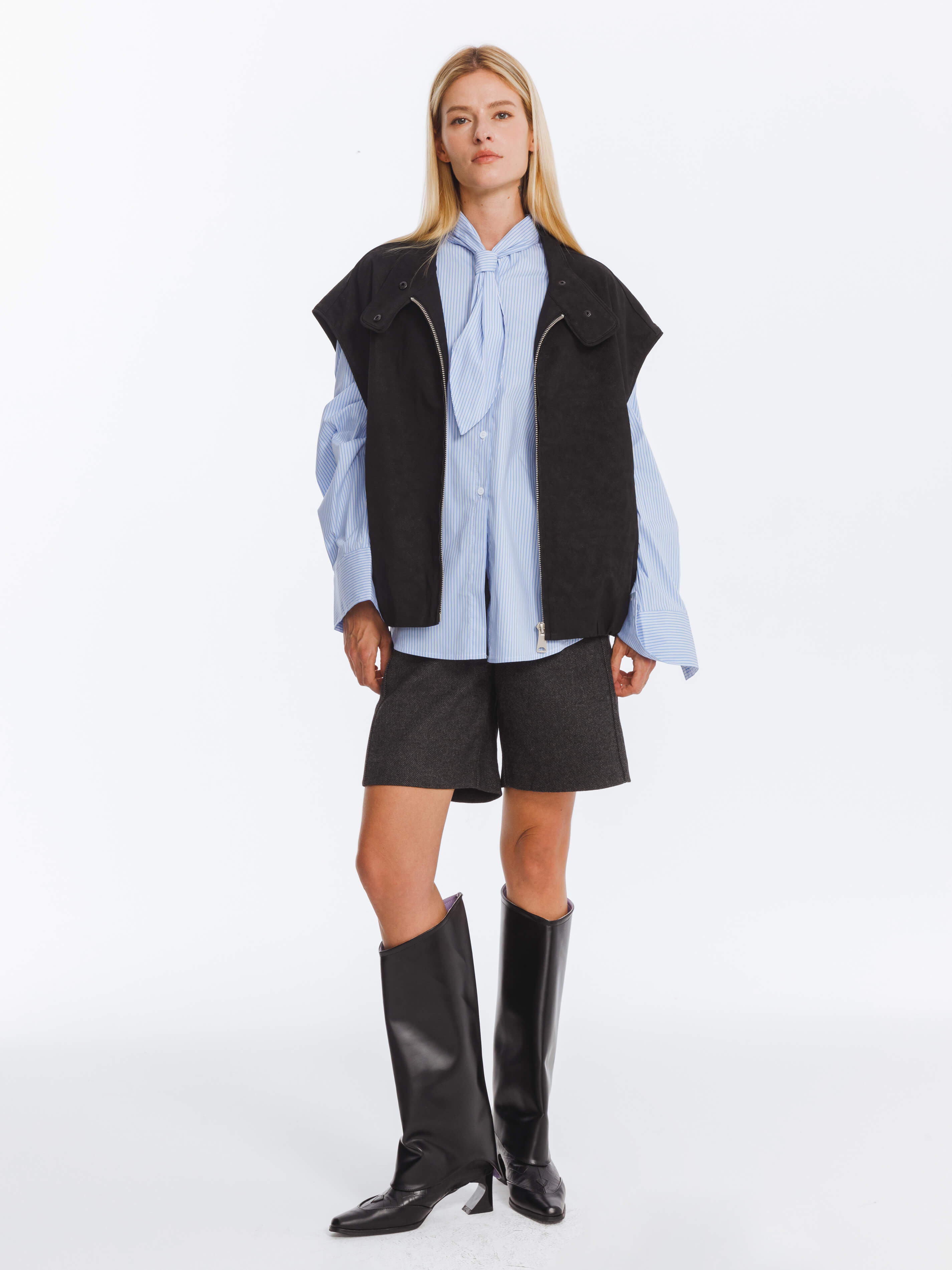 Loose Dropped Shoulder Waistcoat with Stand-up Collar-10