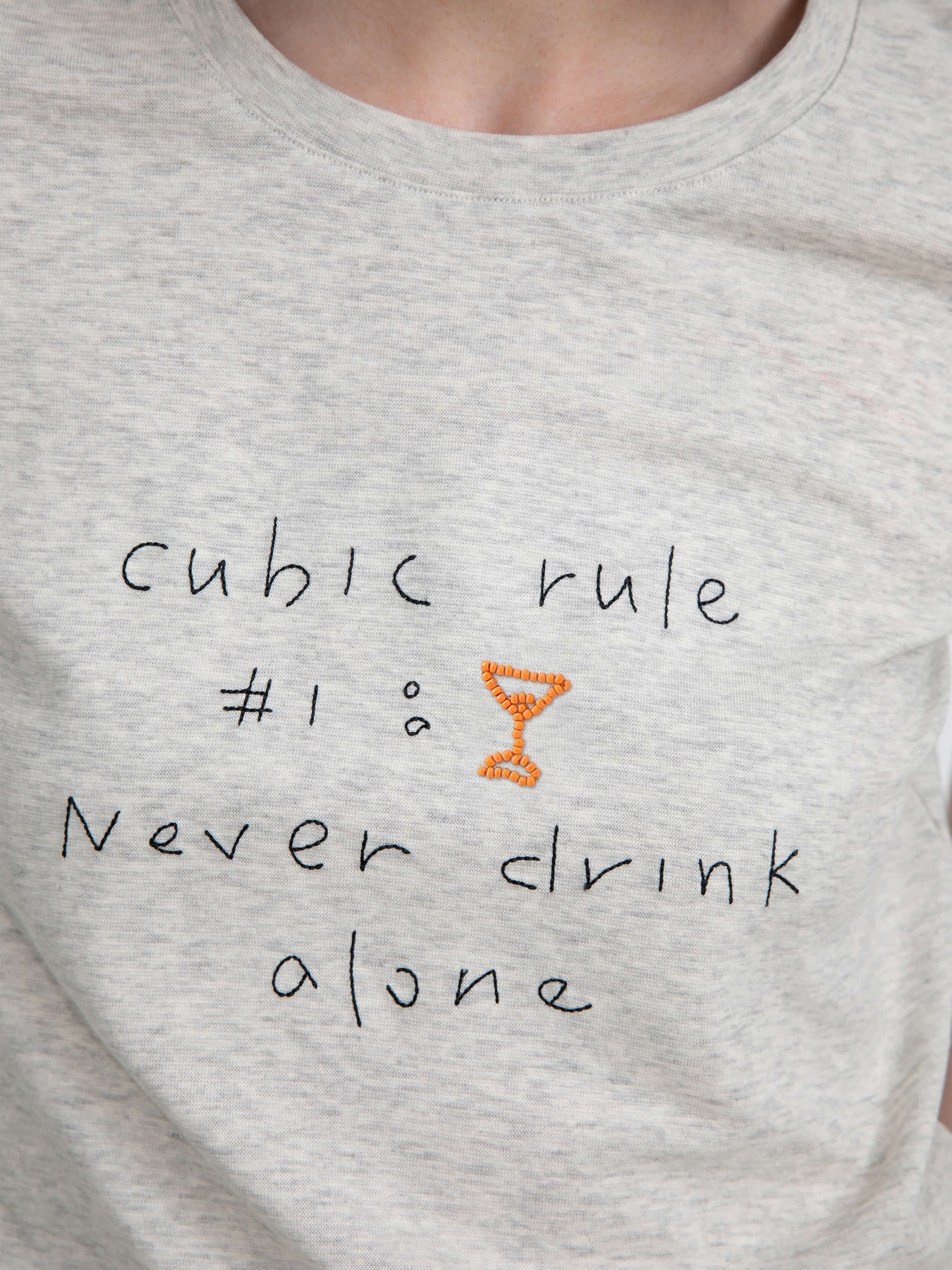 Cropped Letter Embroidered T-shirt-13