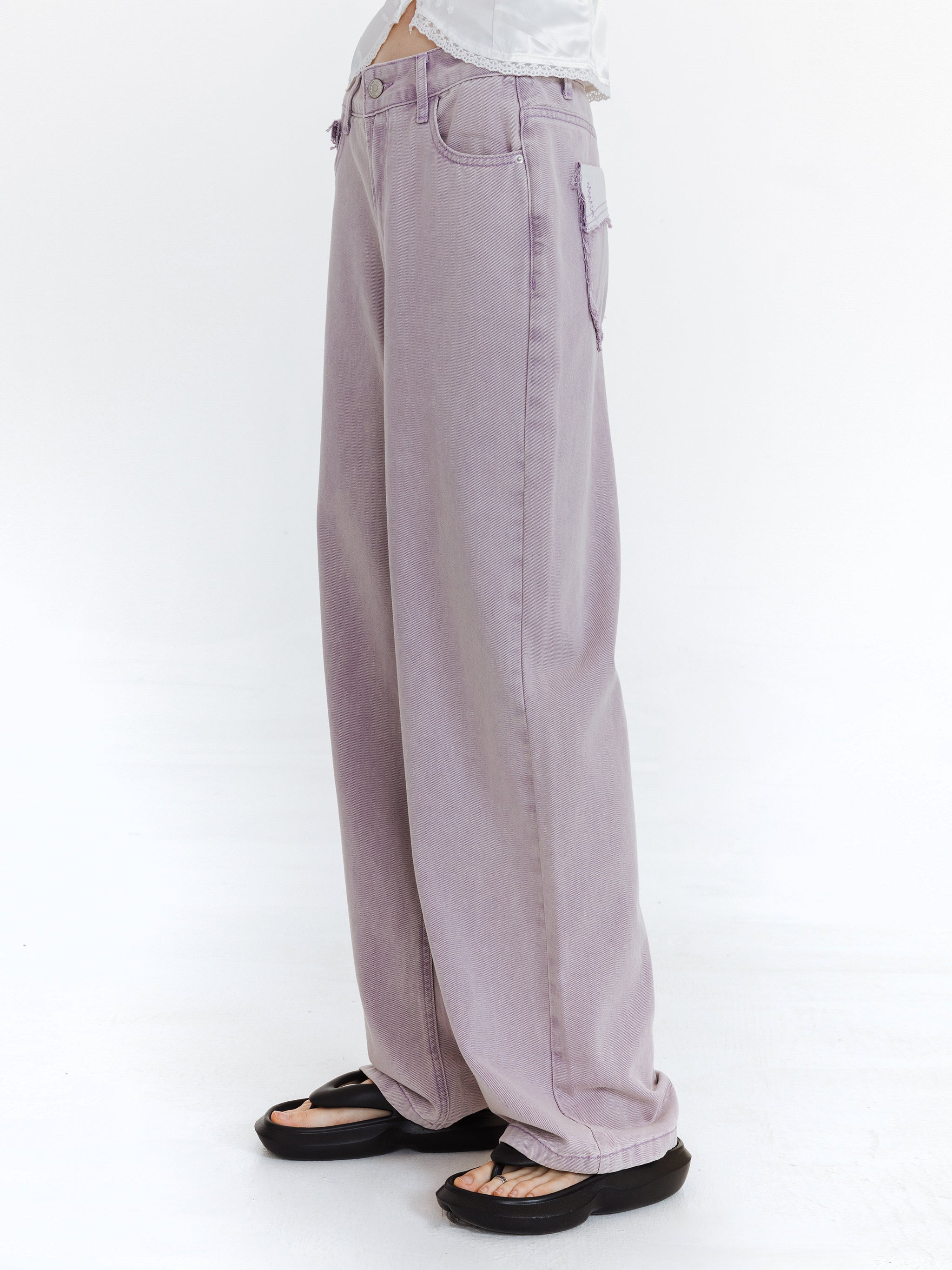 High Waist Loose Straight Washed Jeans-11