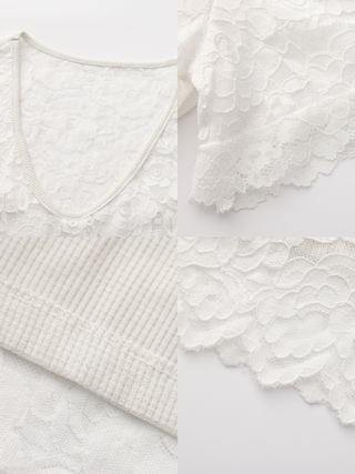 V-Neck Lace Short-Sleeve T-Shirt