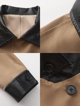 Cropped Contrast-Trim Oversized Trench Jacket