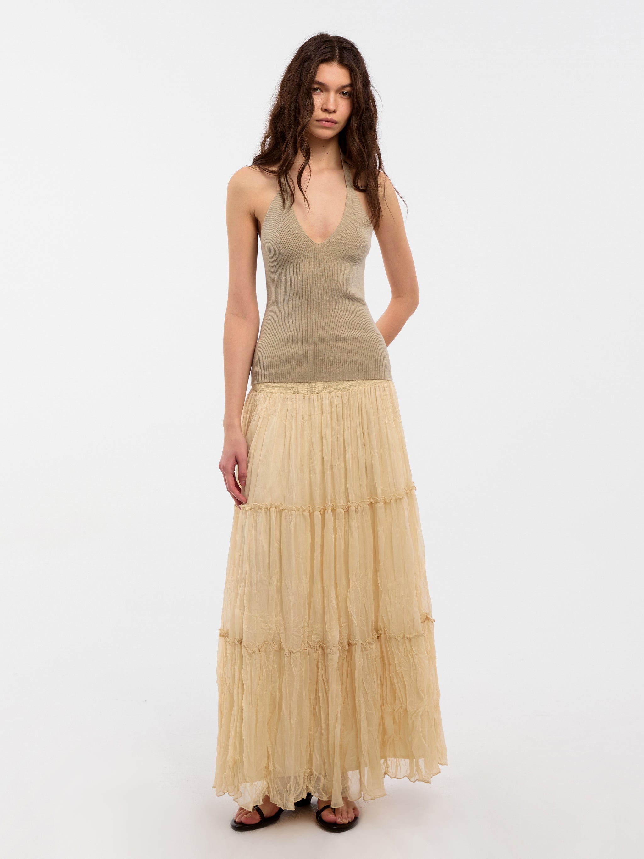 CUBIC Pleated and Gathered Design Tulle Skirt-10