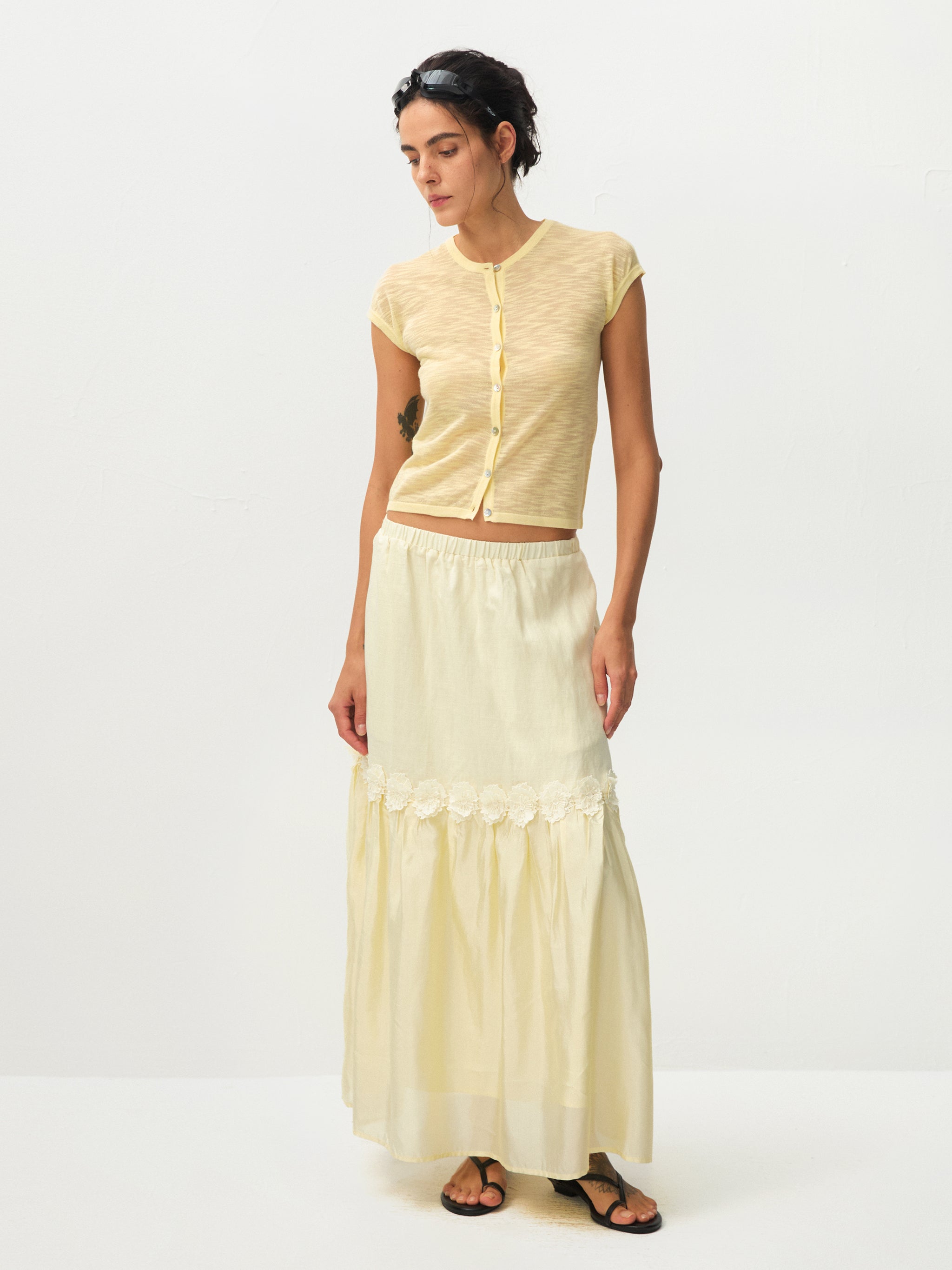CUBIC Floral Appliqué Tiered Maxi Skirt-10