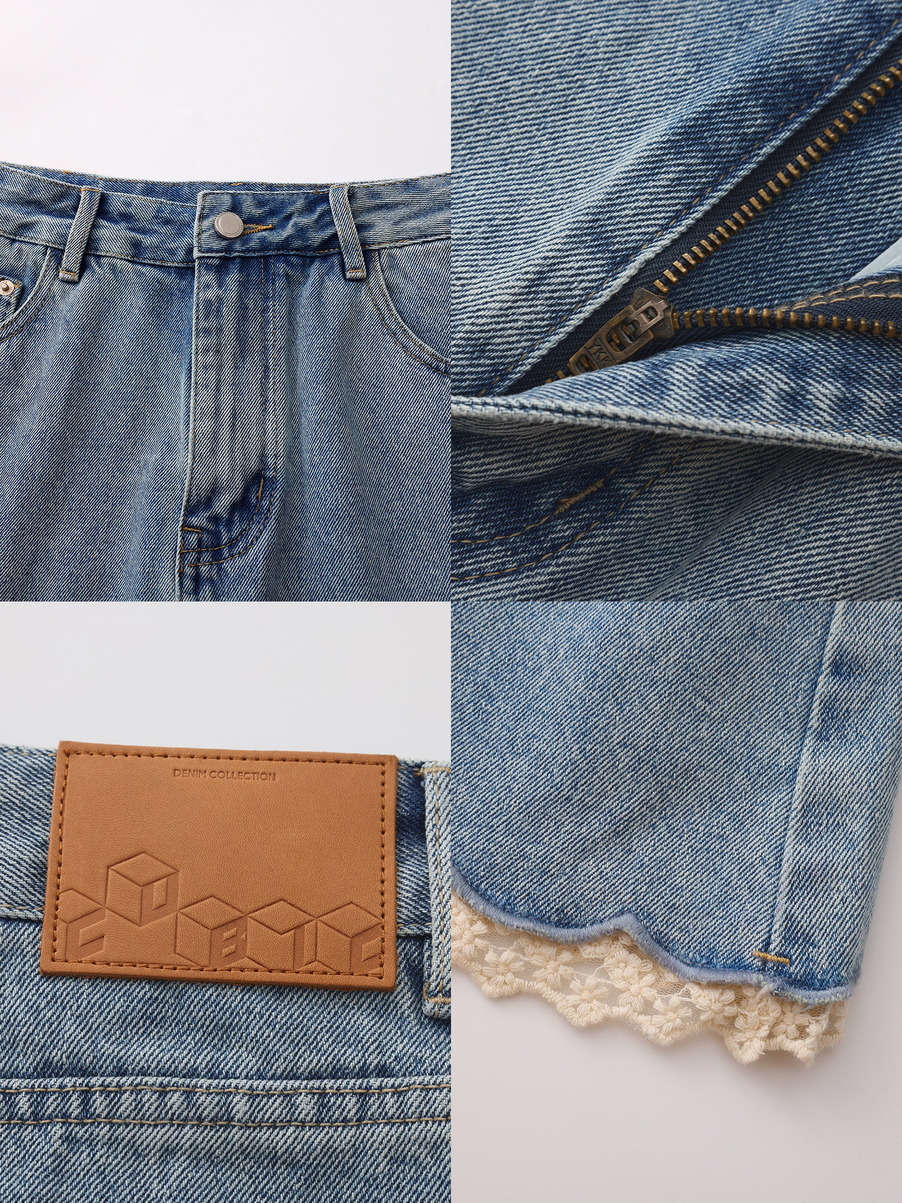 Lace Panelled Denim Skirt-9