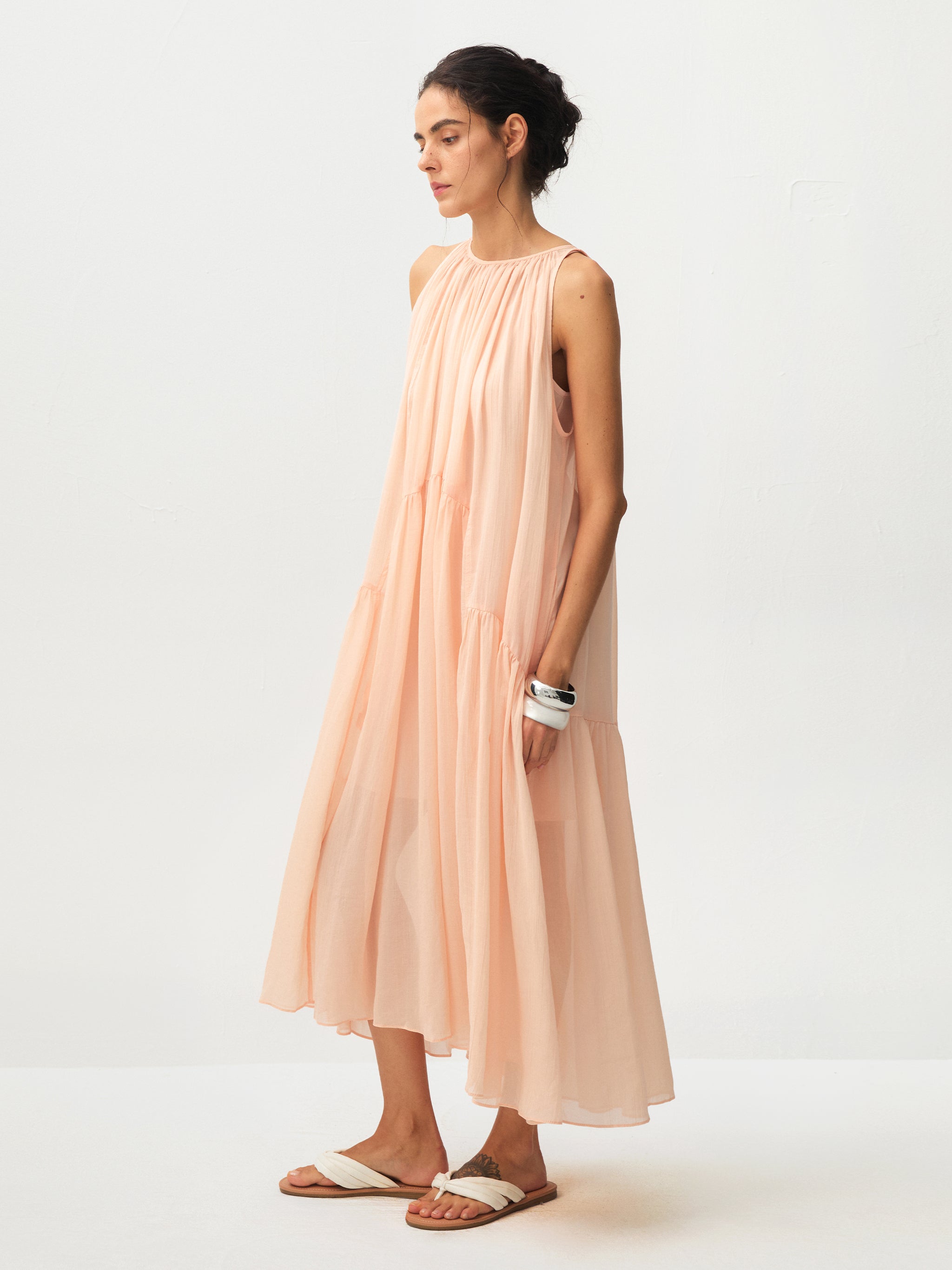 CUBIC Tiered Halter Neck Lyocell Midi Dress-10