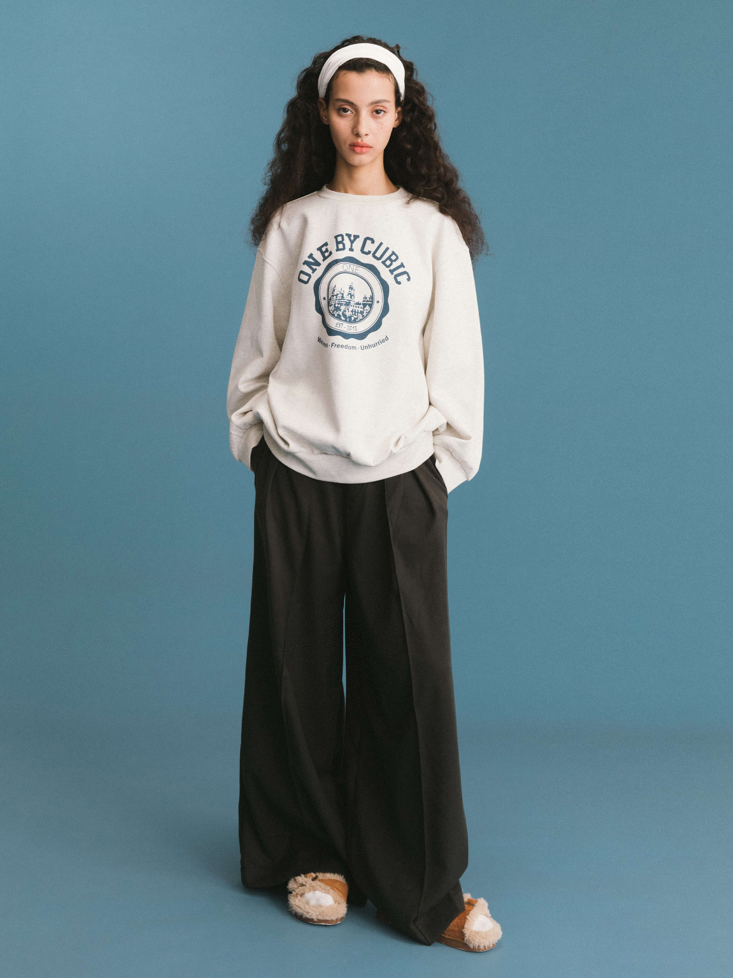 ONE BY CUBIC Pleated Wide Leg Wool Blend Trousers-10