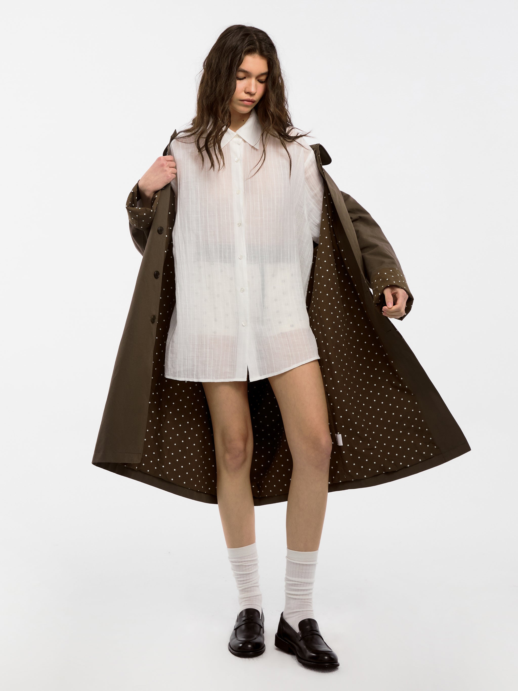 CUBIC Polka Dot Design Patchwork Trench Coat (Pre order: White)-10