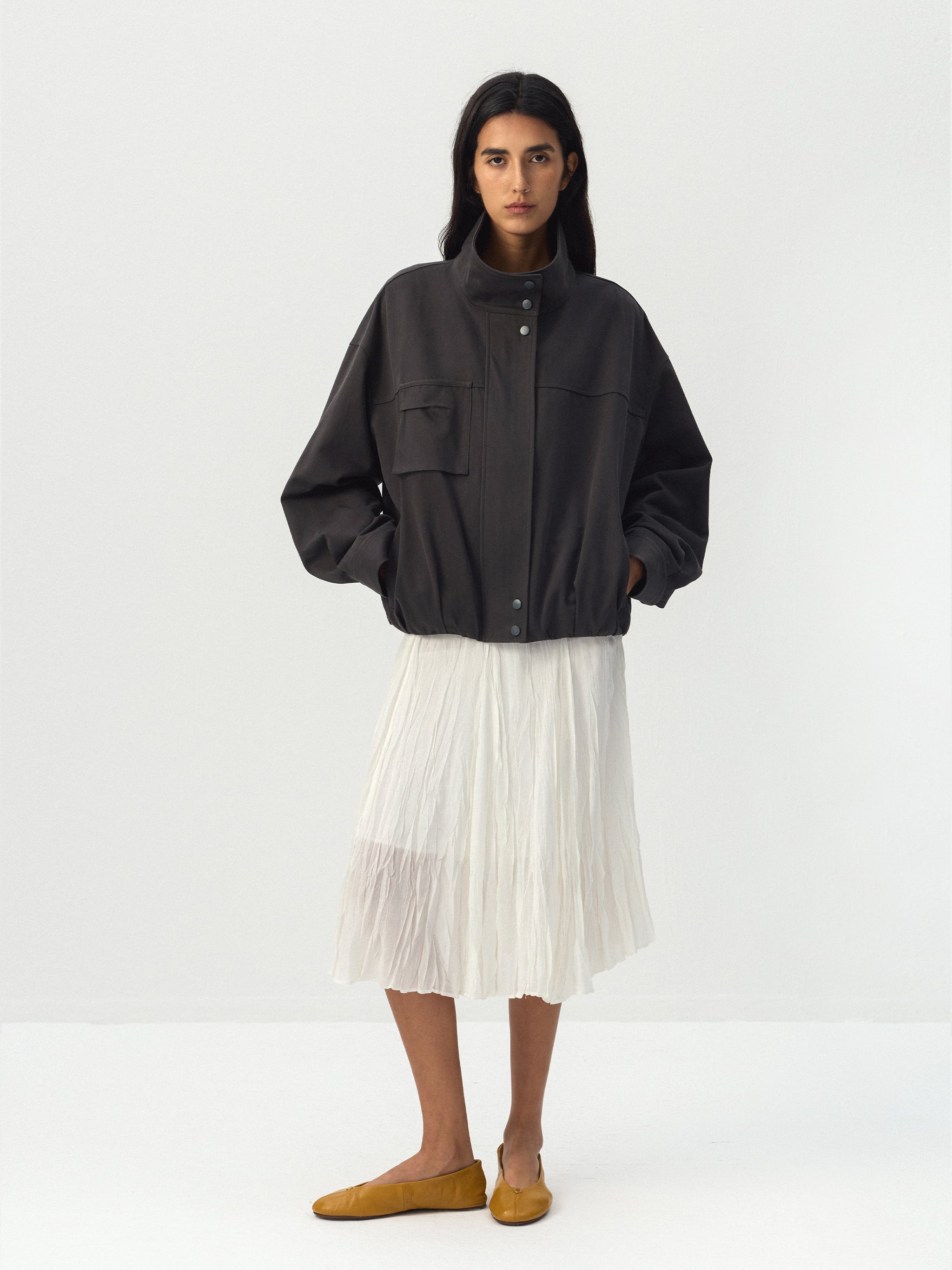 CUBIC Crinkled Pleated Midi Skirt-10