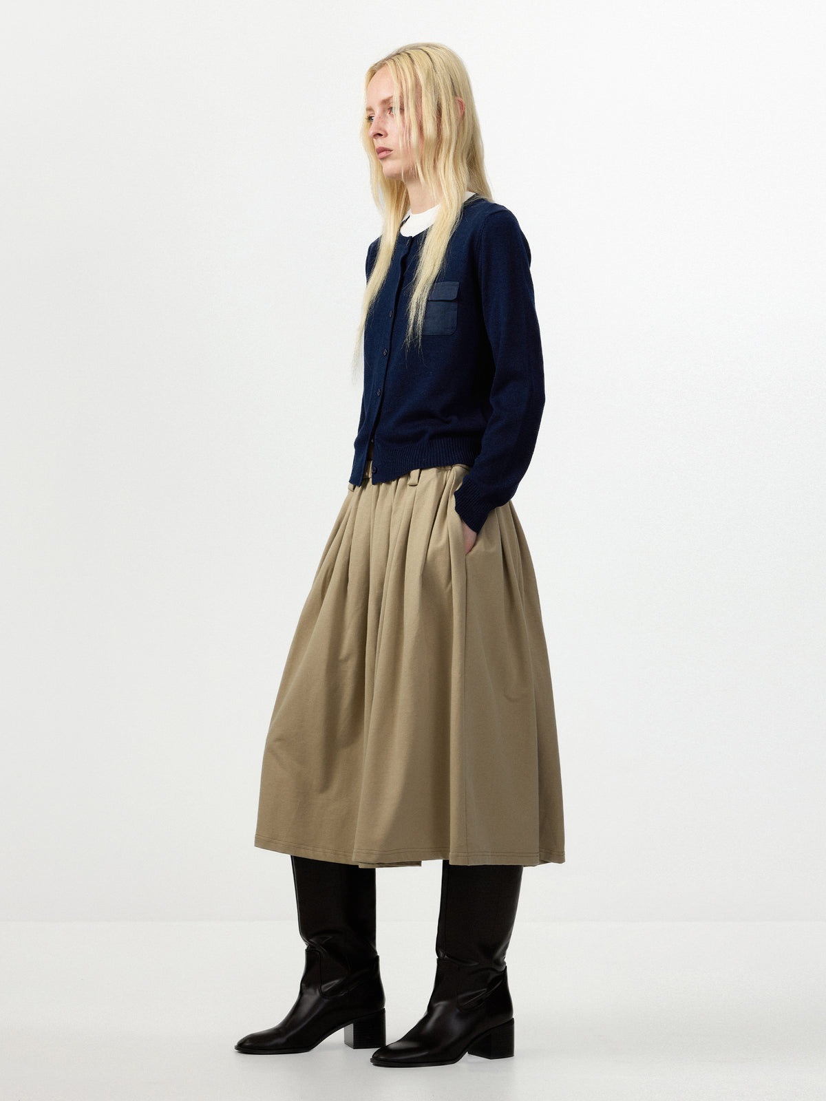 CUBIC 100% Cotton Pleated A‑Line Midi Skirt-10