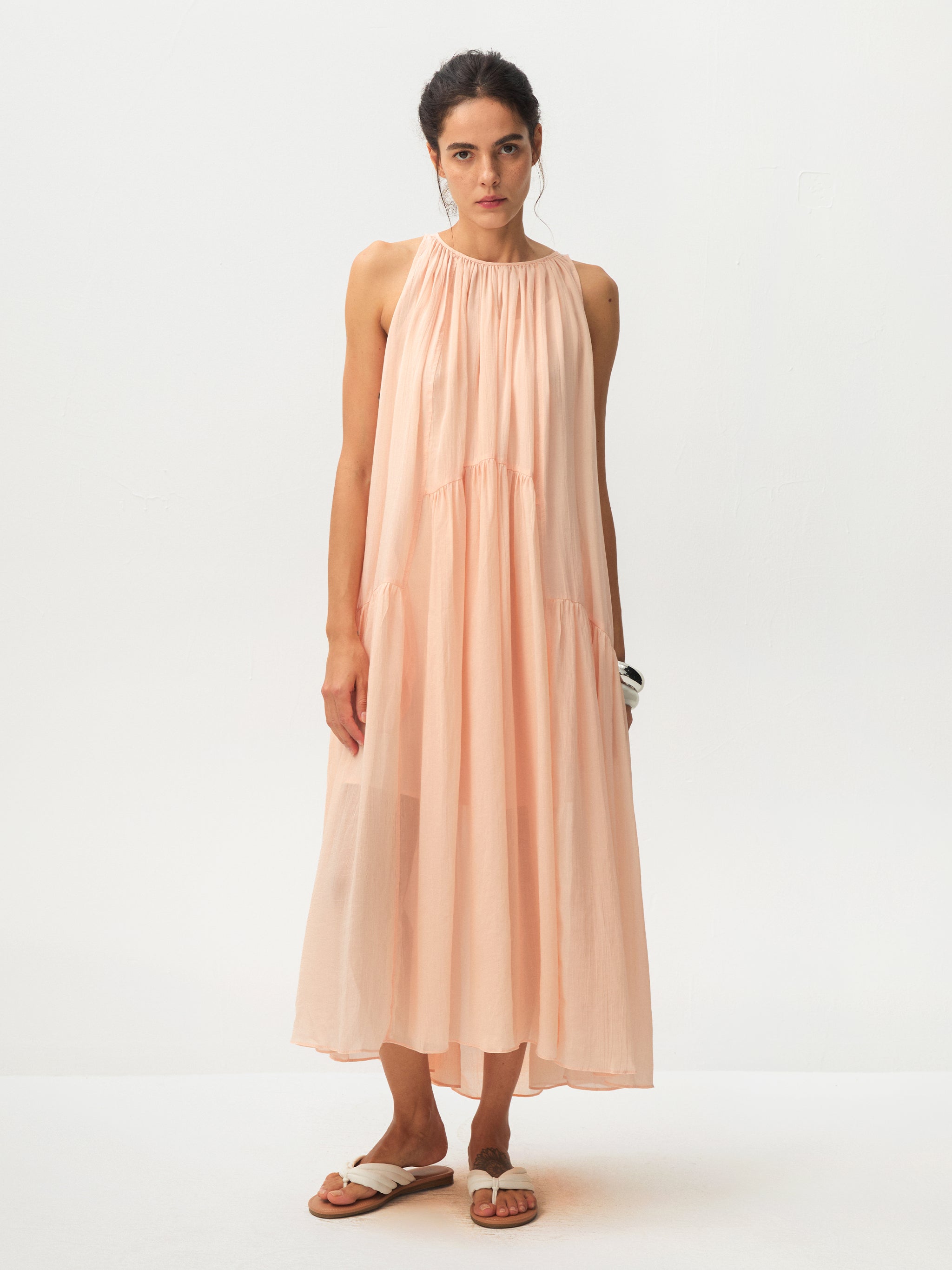 CUBIC Tiered Halter Neck Lyocell Midi Dress-11