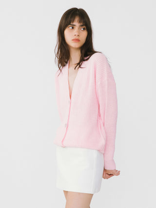 Casual V-Neck Ribbed Knit Cardigan with Wool Blend