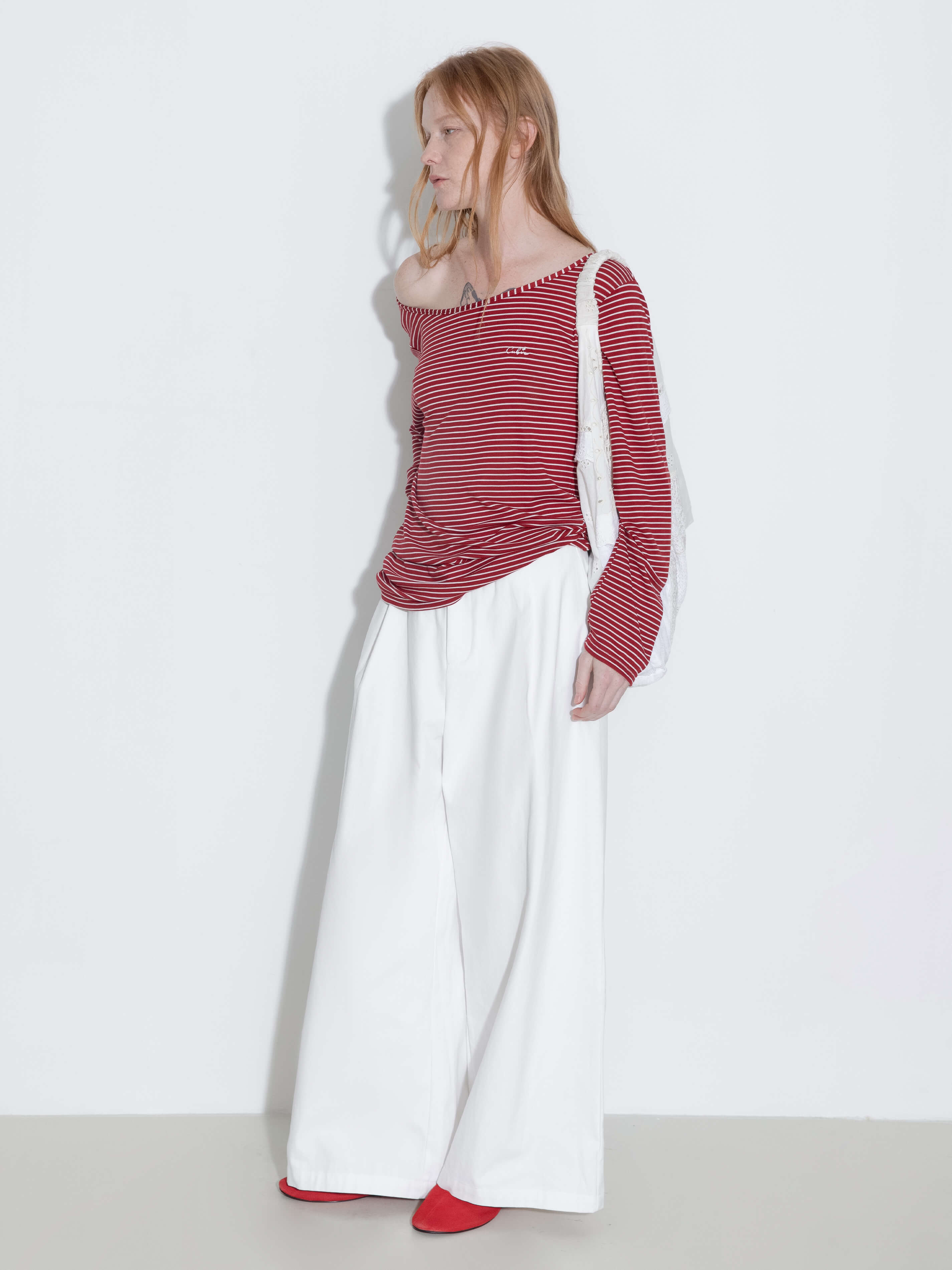 Adjustable Collar Oversized Stripe Long Sleeve Top-6
