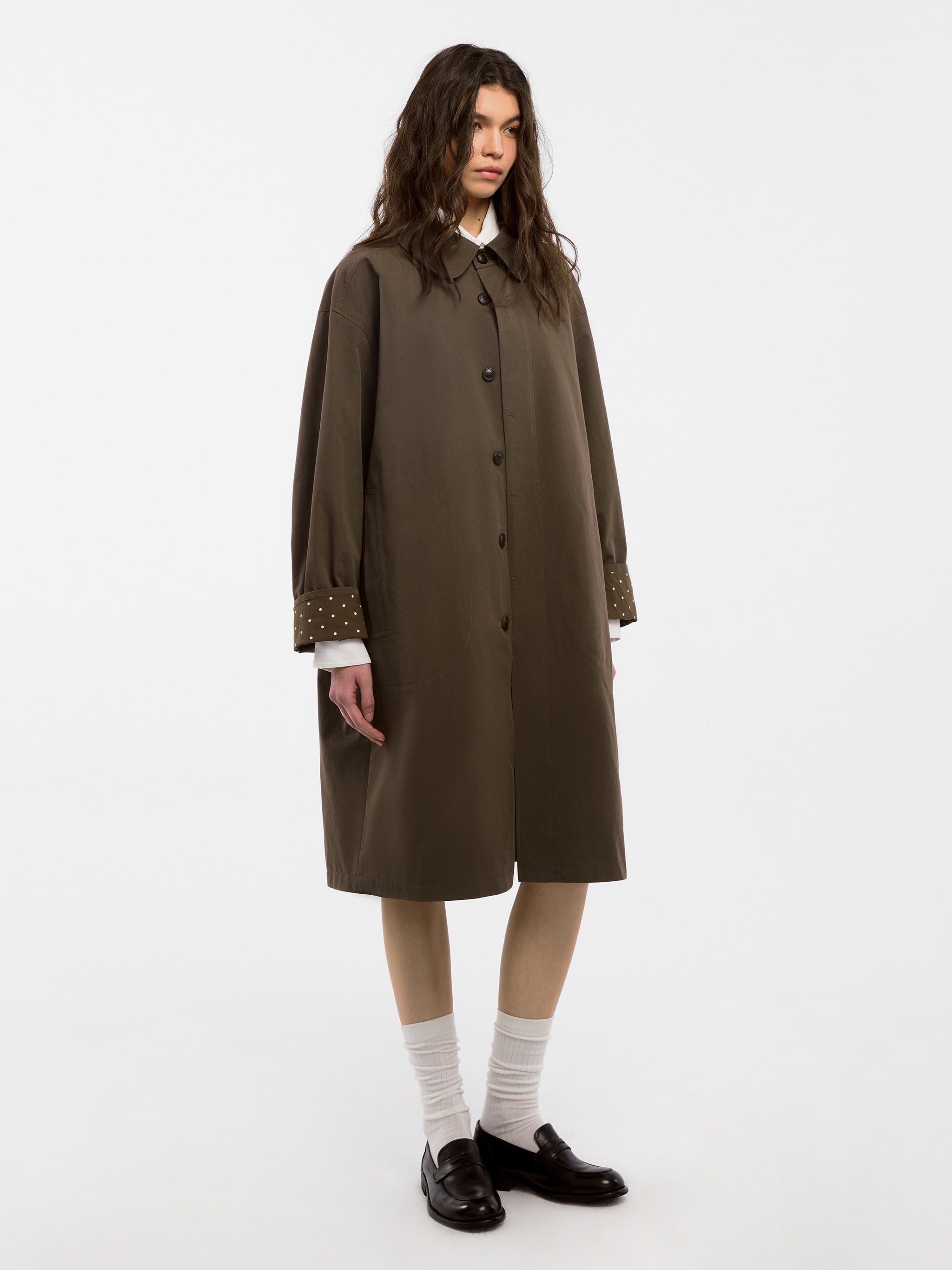 CUBIC Polka Dot Design Patchwork Trench Coat (Pre order: White)-11