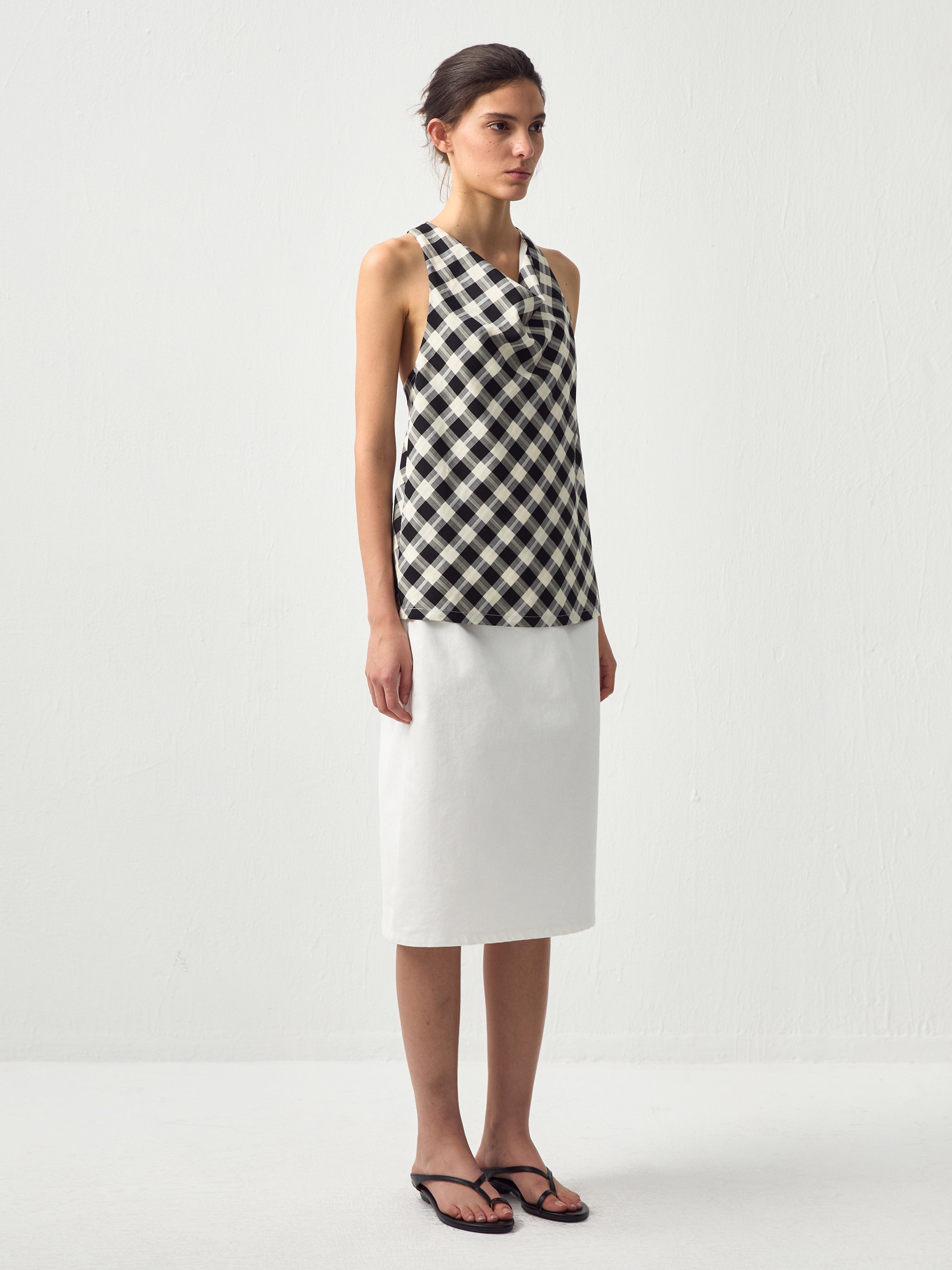 CUBIC Linen Blend Halter Check Top-11